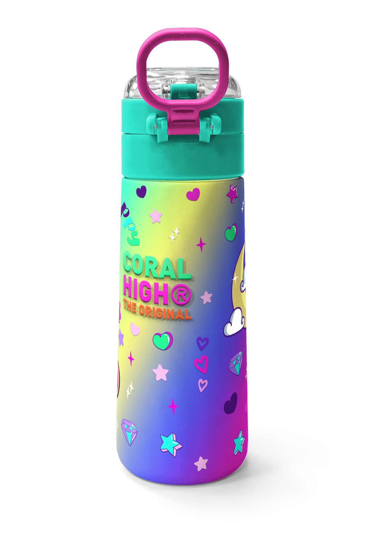 Coral High Kids Lavanta Su Yeşili Unicorn Desenli Pipetli ve Direkt İçim Çelik Termos 500 ml 31937