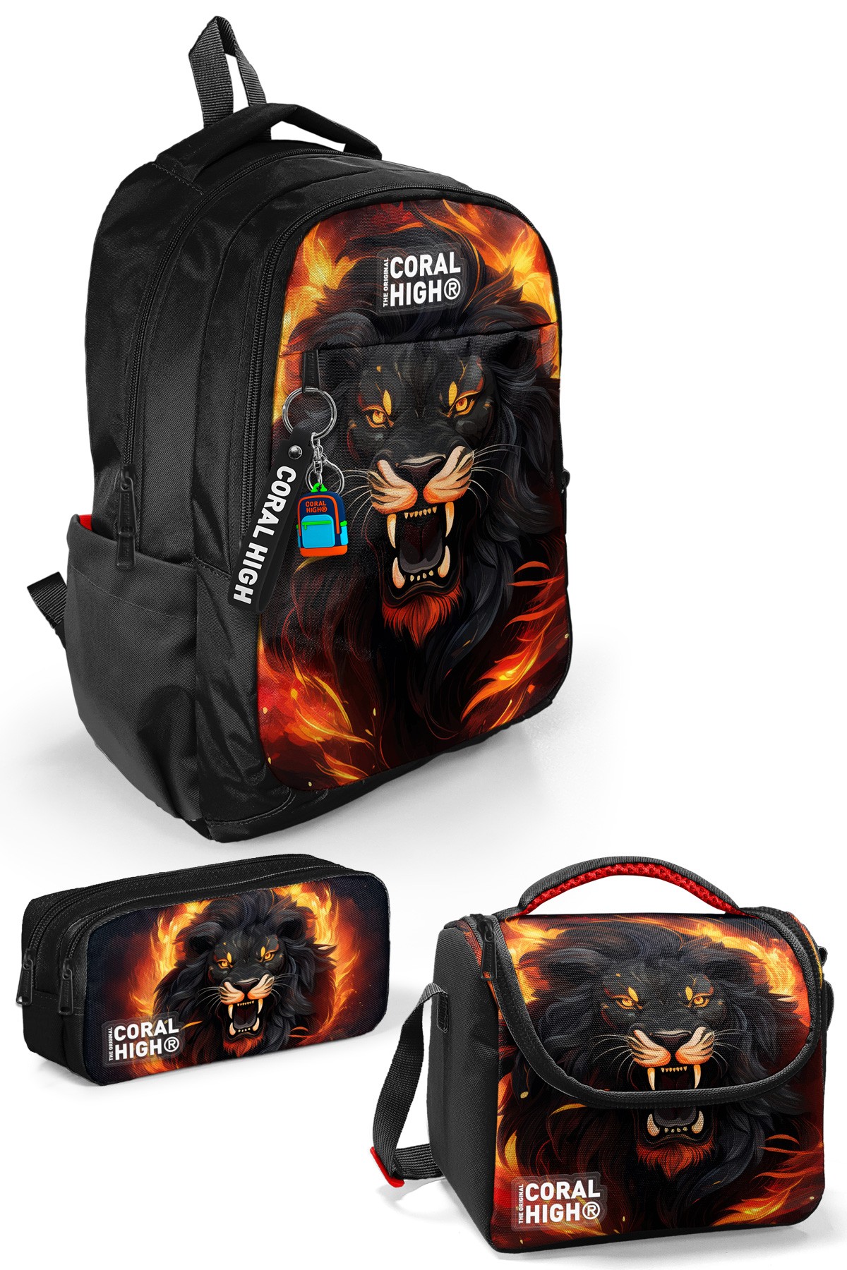 Coral High Kids Siyah Aslan Desenli 3’lü Okul Çanta Seti SET0123671