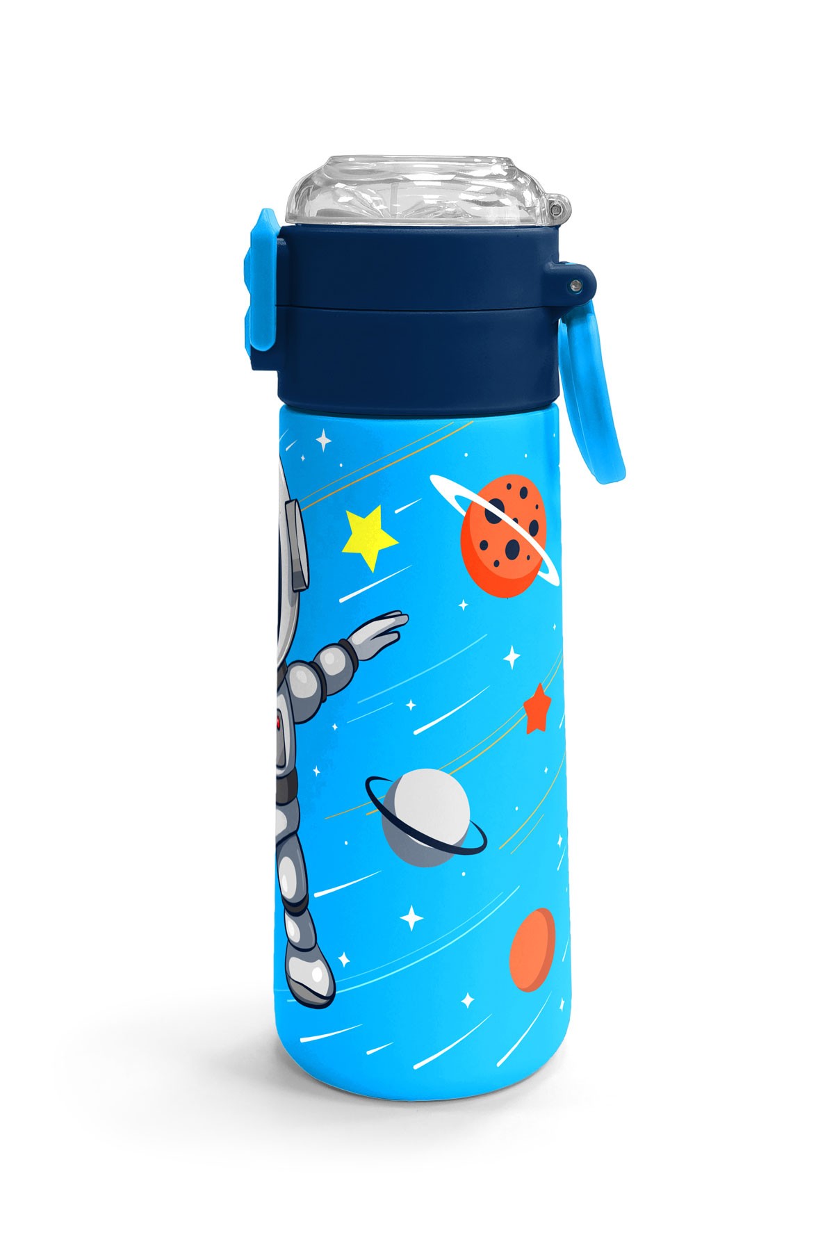 Coral High Kids Lacivert Mavi Astronot Desenli Pipetli ve Direkt İçim Çelik Termos 500 ml 31804