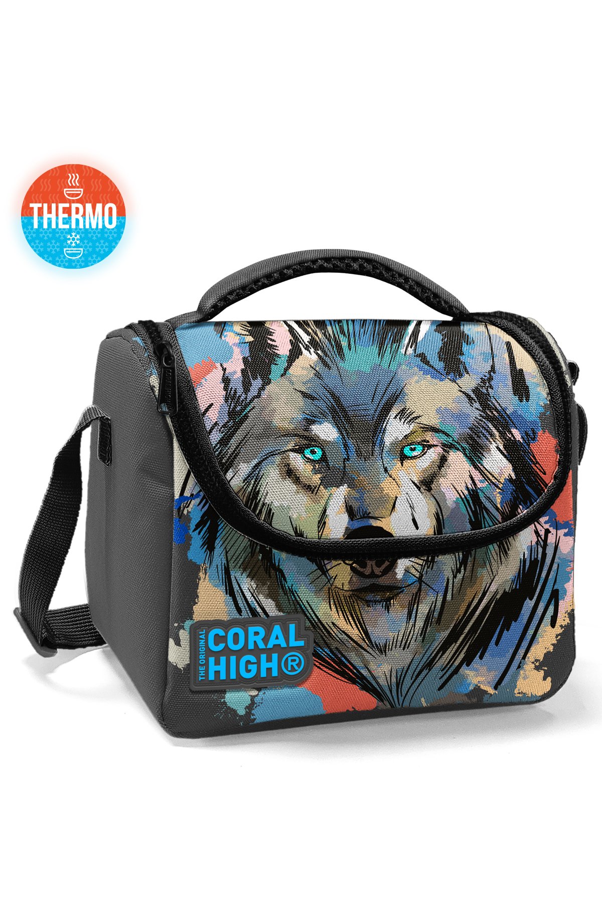 Coral High Kids Gri Siyah Kurt Desenli Thermo Beslenme Çantası 11850