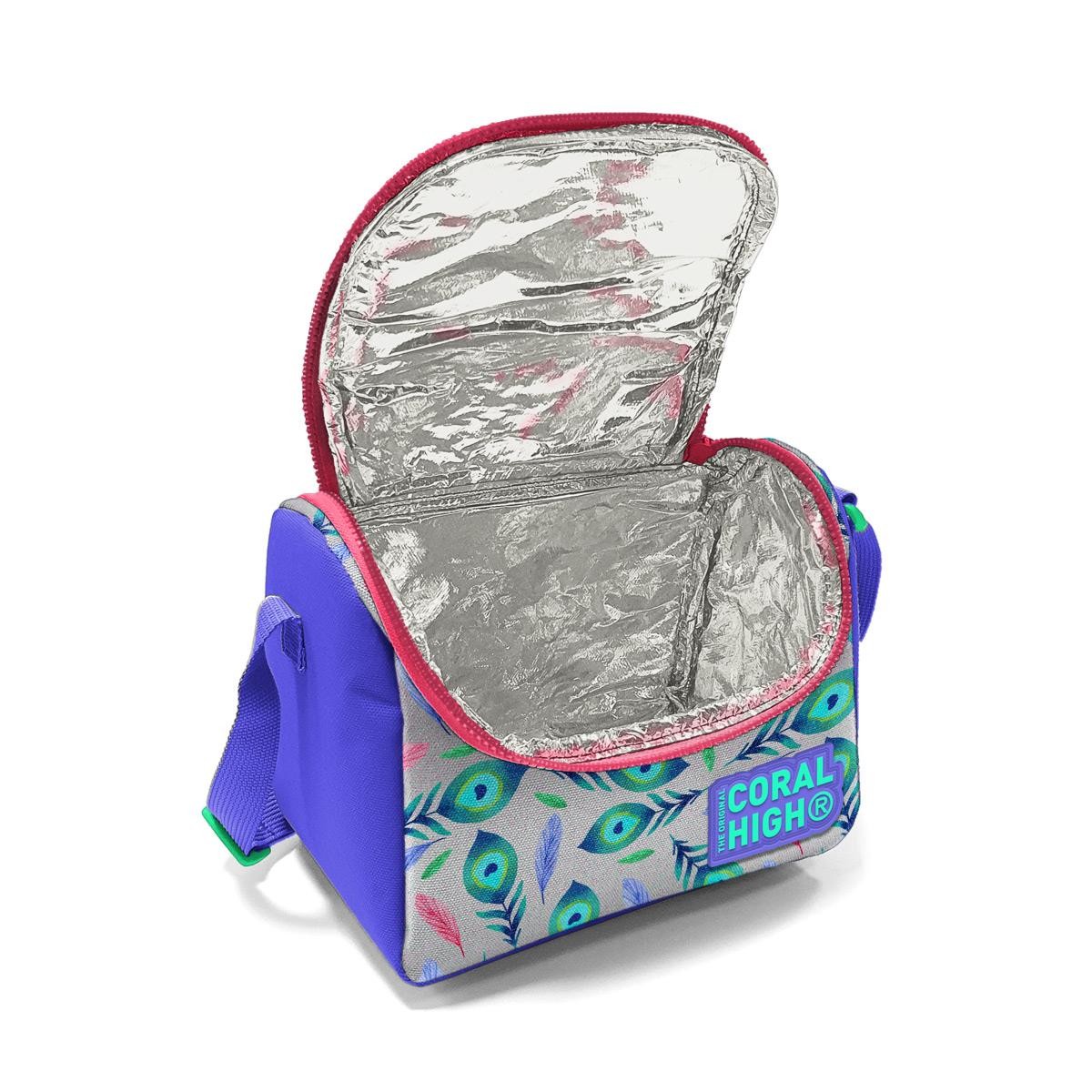 Coral High Kids Gümüş Lavanta Tavus Kuşu Desenli Thermo Beslenme Çantası 11869