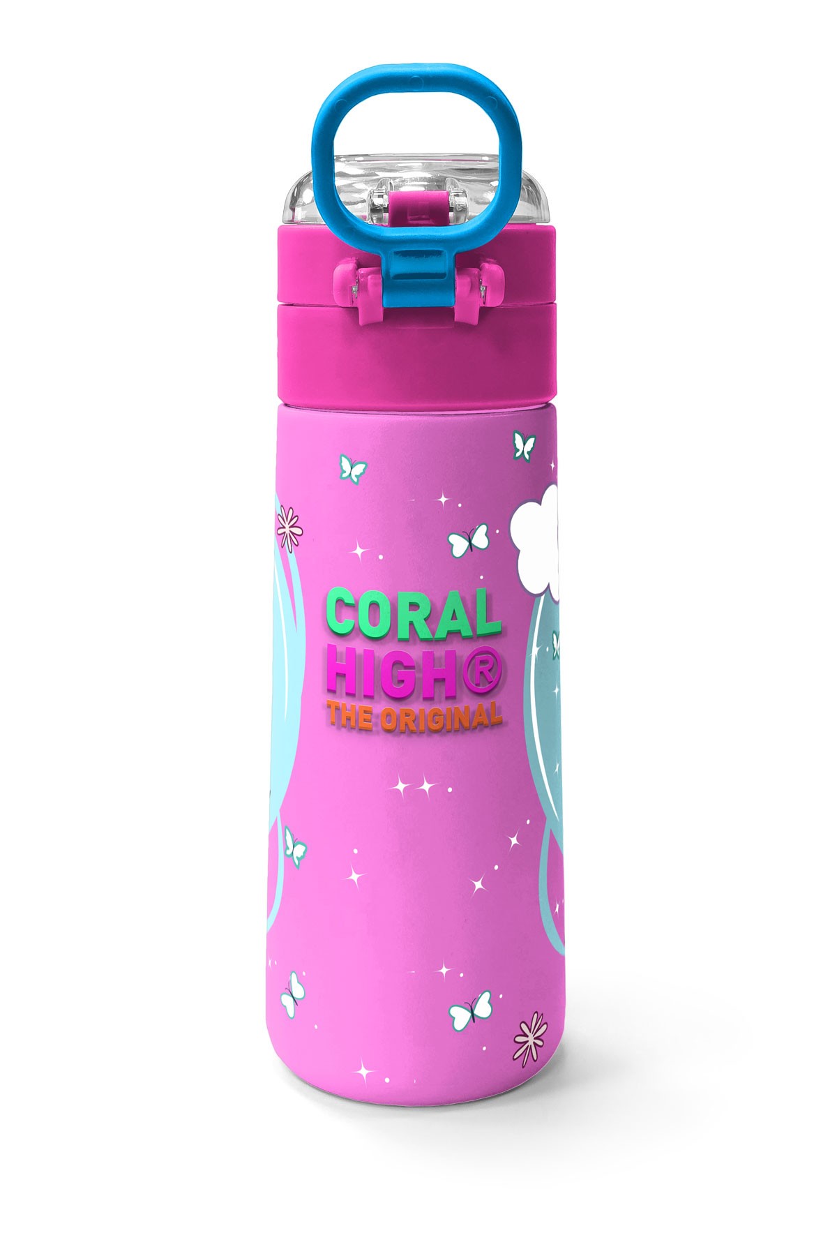 Coral High Kids Mavi Neon Pembe Unicorn Desenli Pipetli ve Direkt İçim Çelik Termos 500 ml 31925