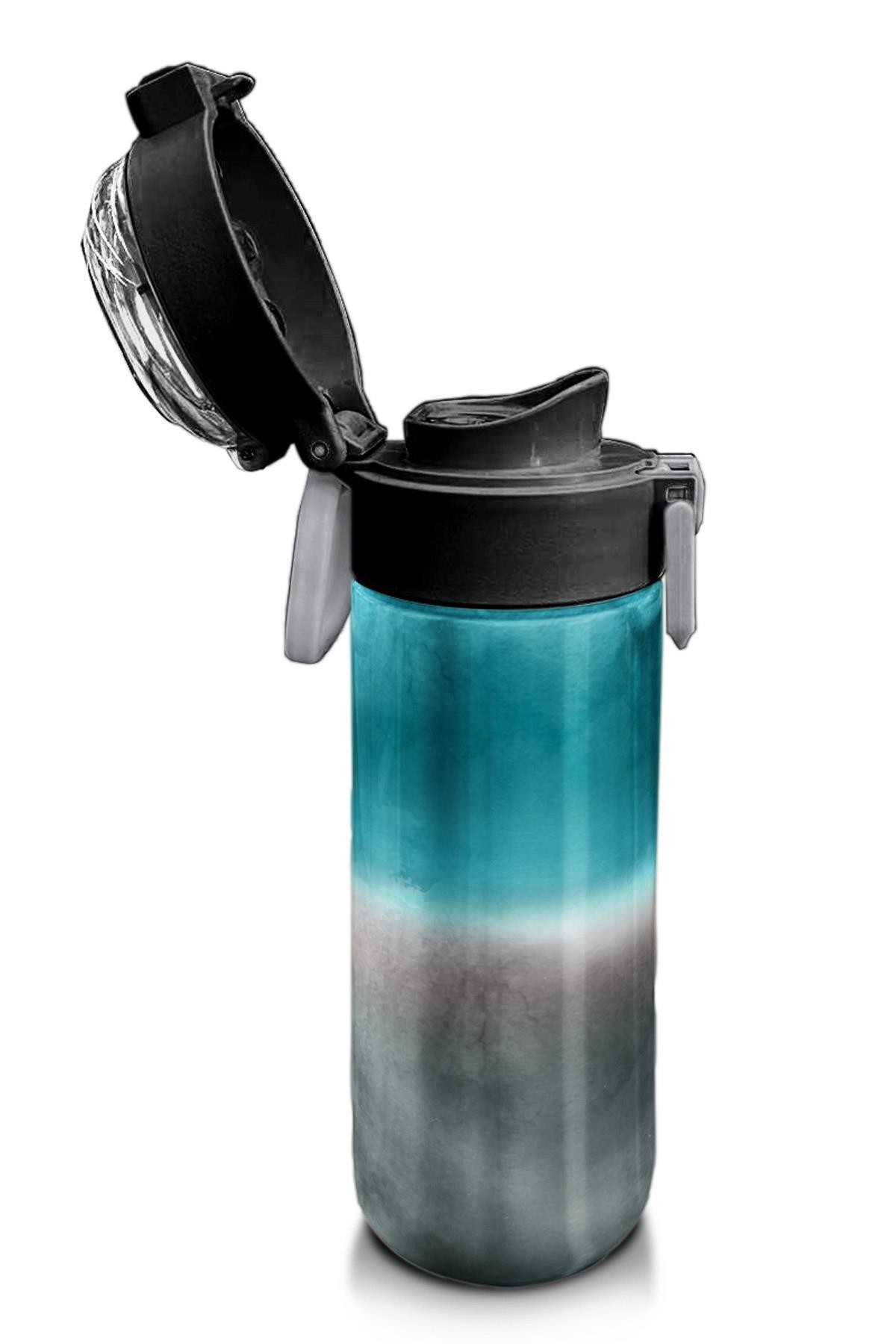 Coral High Kids Nefti Gri Renk Geçişli Desenli Pipetli ve Direkt İçim Çelik Termos 500 ml 31969