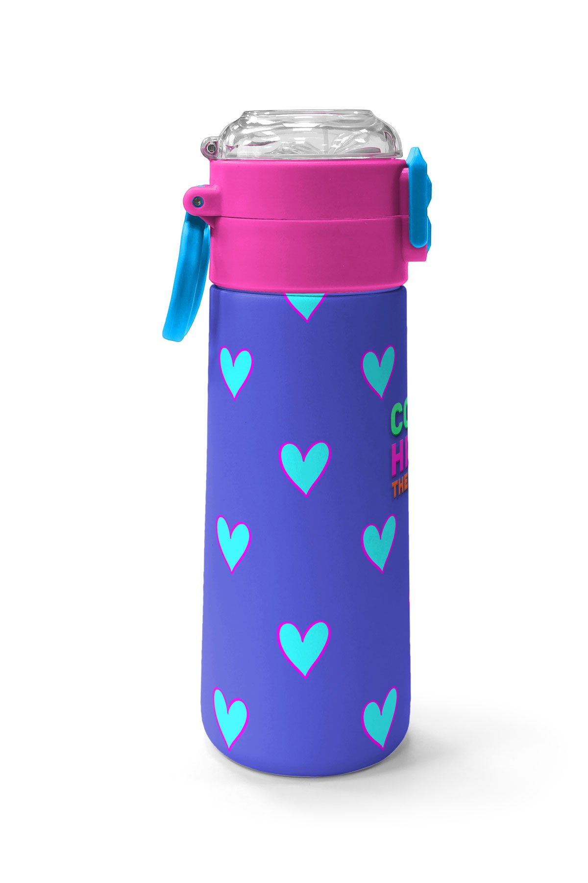 Coral High Kids Lavanta Pembe Kalp Desenli Pipetli ve Direkt İçim Çelik Termos 500 ml 31922