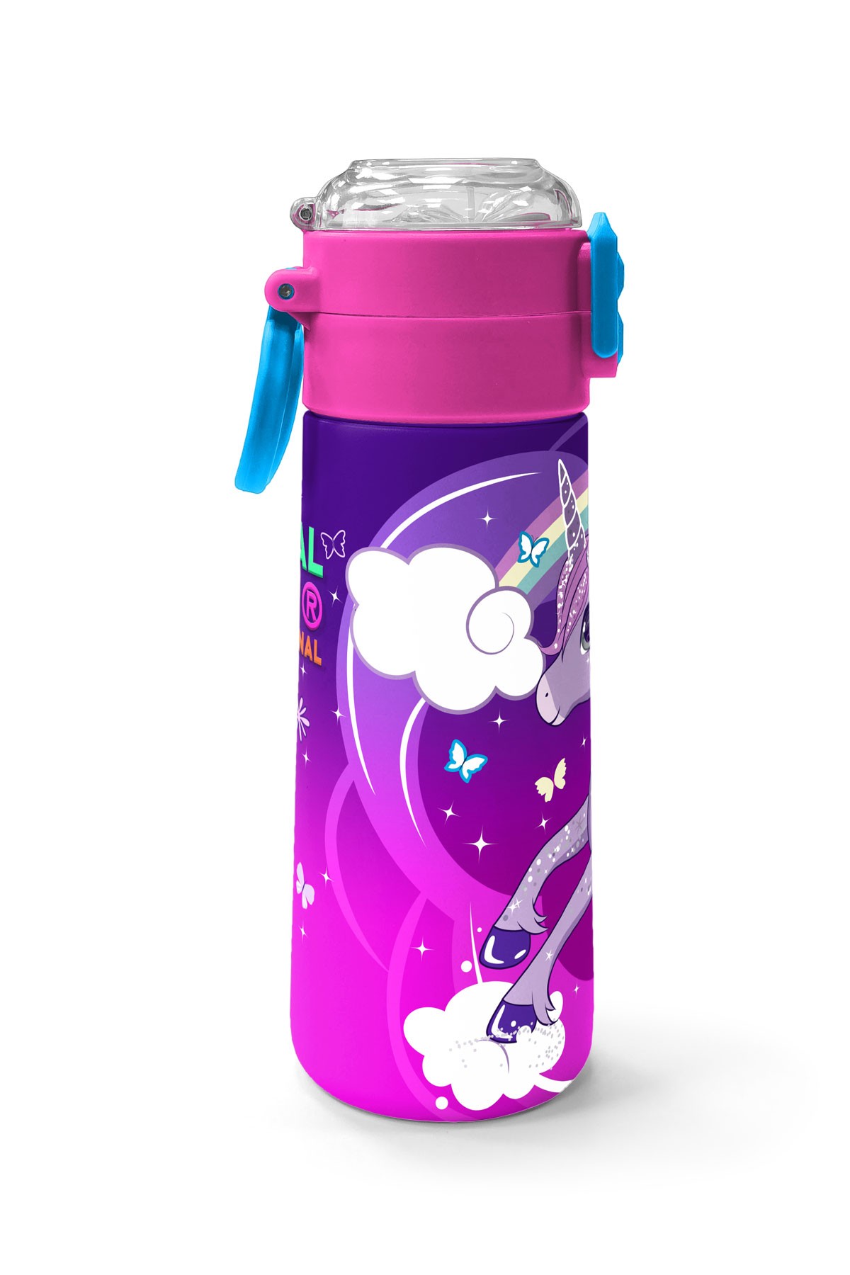 Coral High Kids Mor Pembe Unicorn Desenli Pipetli ve Direkt İçim Çelik Termos 500 ml 31923
