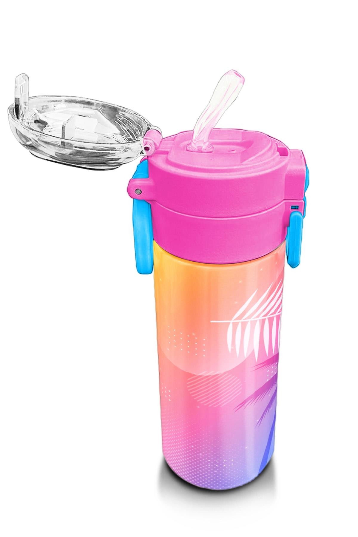 Coral High Kids Lavanta Pembe Flamingo Desenli Pipetli ve Direkt İçim Çelik Termos 500 ml 31921