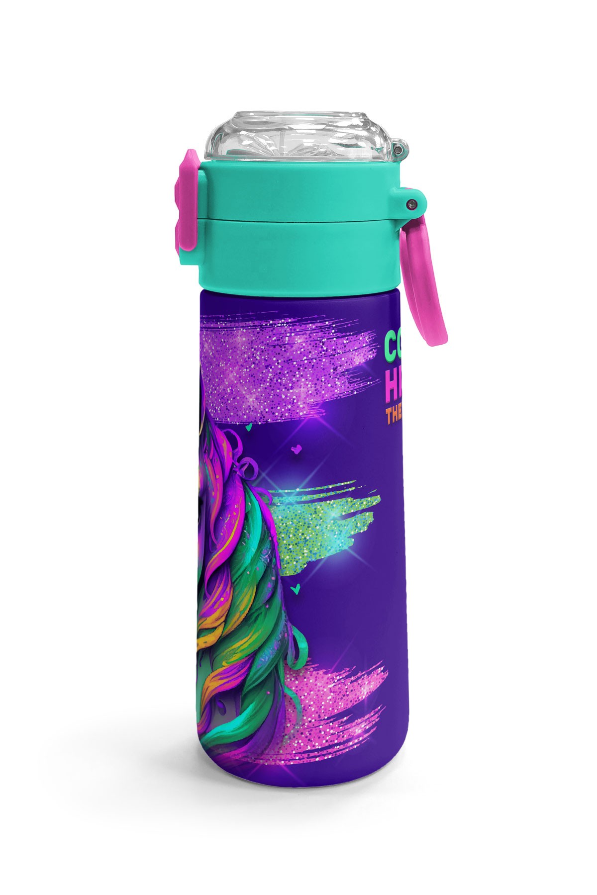 Coral High Kids Pembe Su Yeşili Unicorn Desenli Pipetli ve Direkt İçim Çelik Termos 500 ml 31959