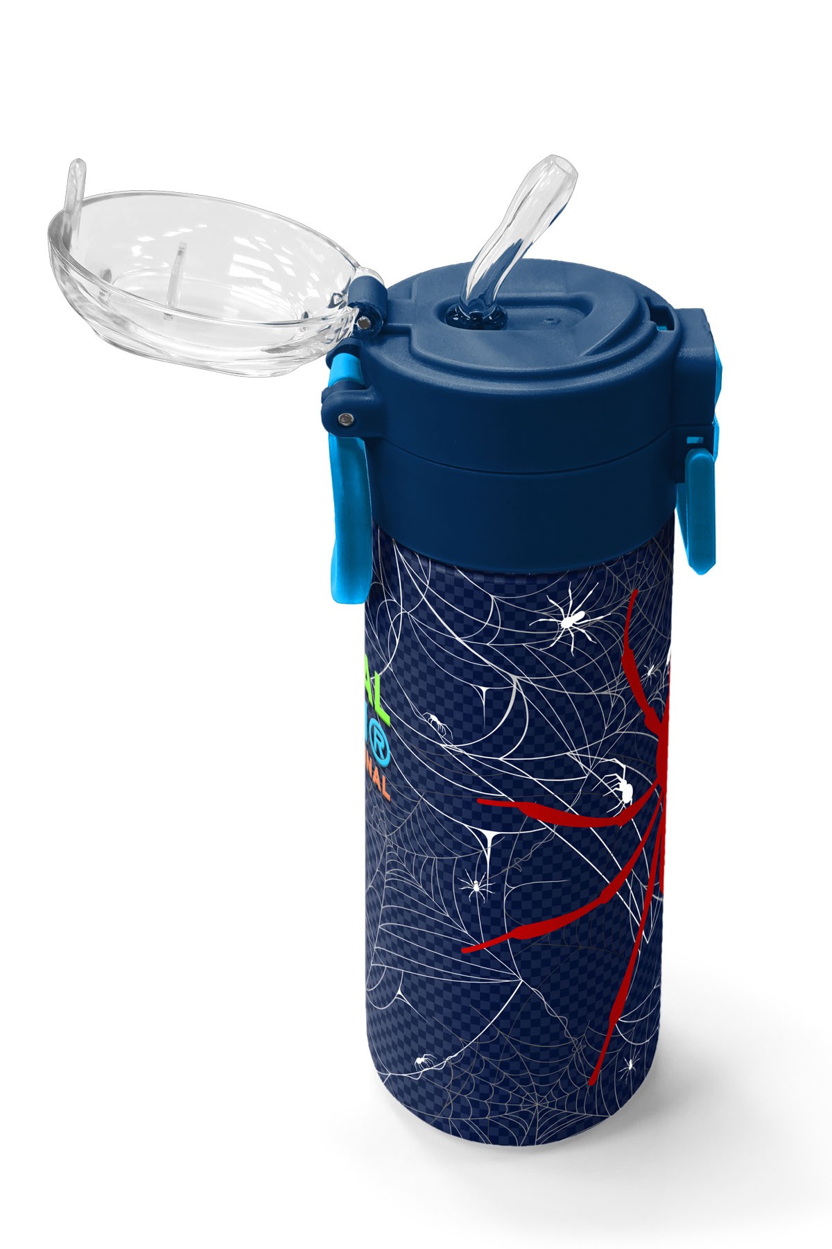 Coral High Kids Lacivert Kırmızı Örümcek Desenli Pipetli ve Direkt İçim Çelik Termos 500 ml 31931