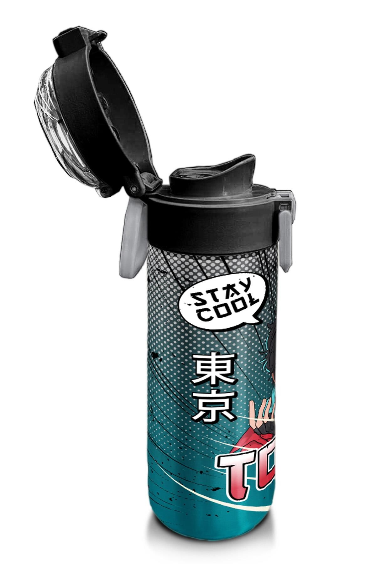 Coral High Kids Gri Nefti Anime Motorsiklet Desenli Pipetli ve Direkt İçim Çelik Termos 500 ml 31965