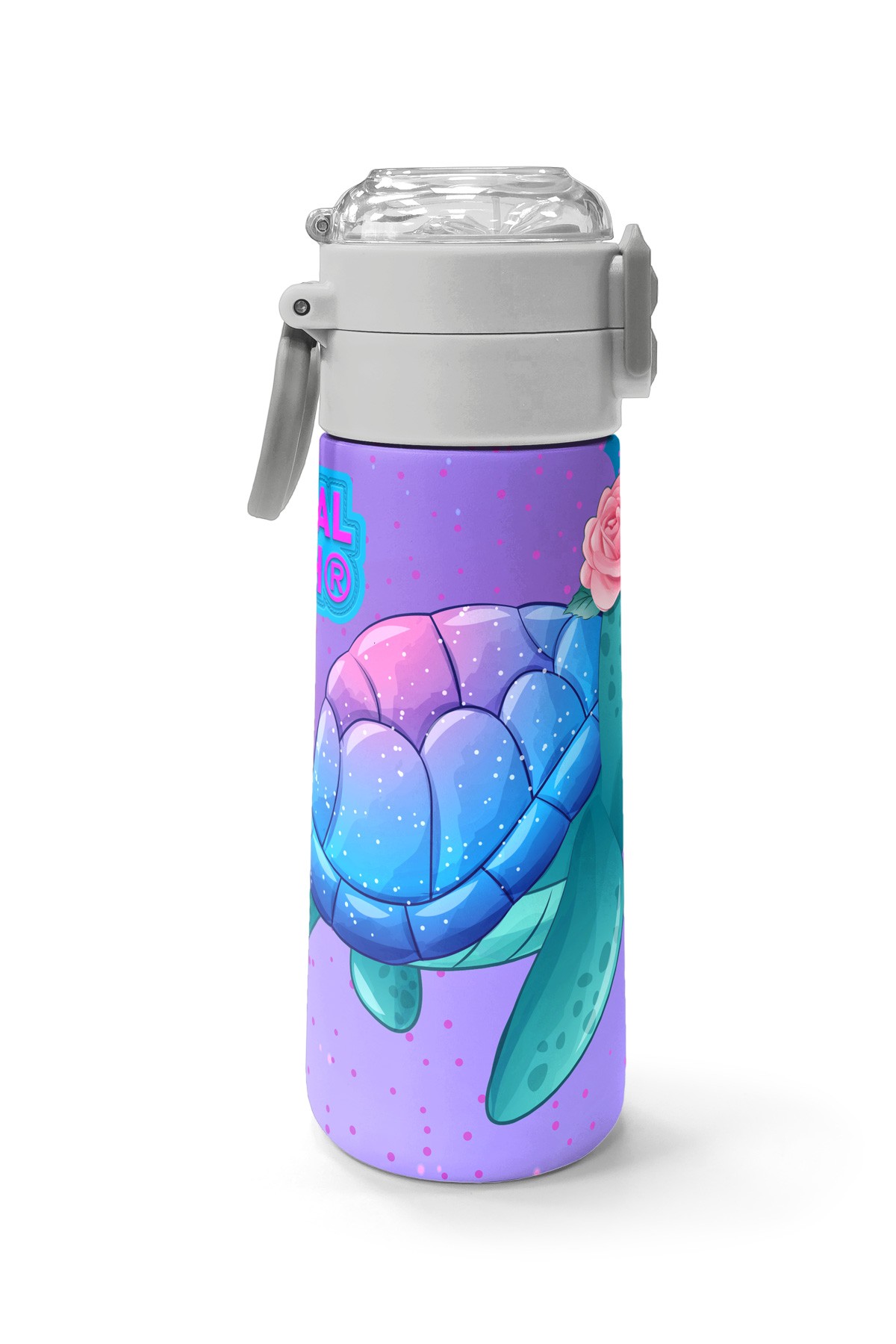 Coral High Kids Açık Pembe Mavi Kaplumbağa Desenli Pipetli ve Direkt İçim Çelik Termos 500 ml 31808