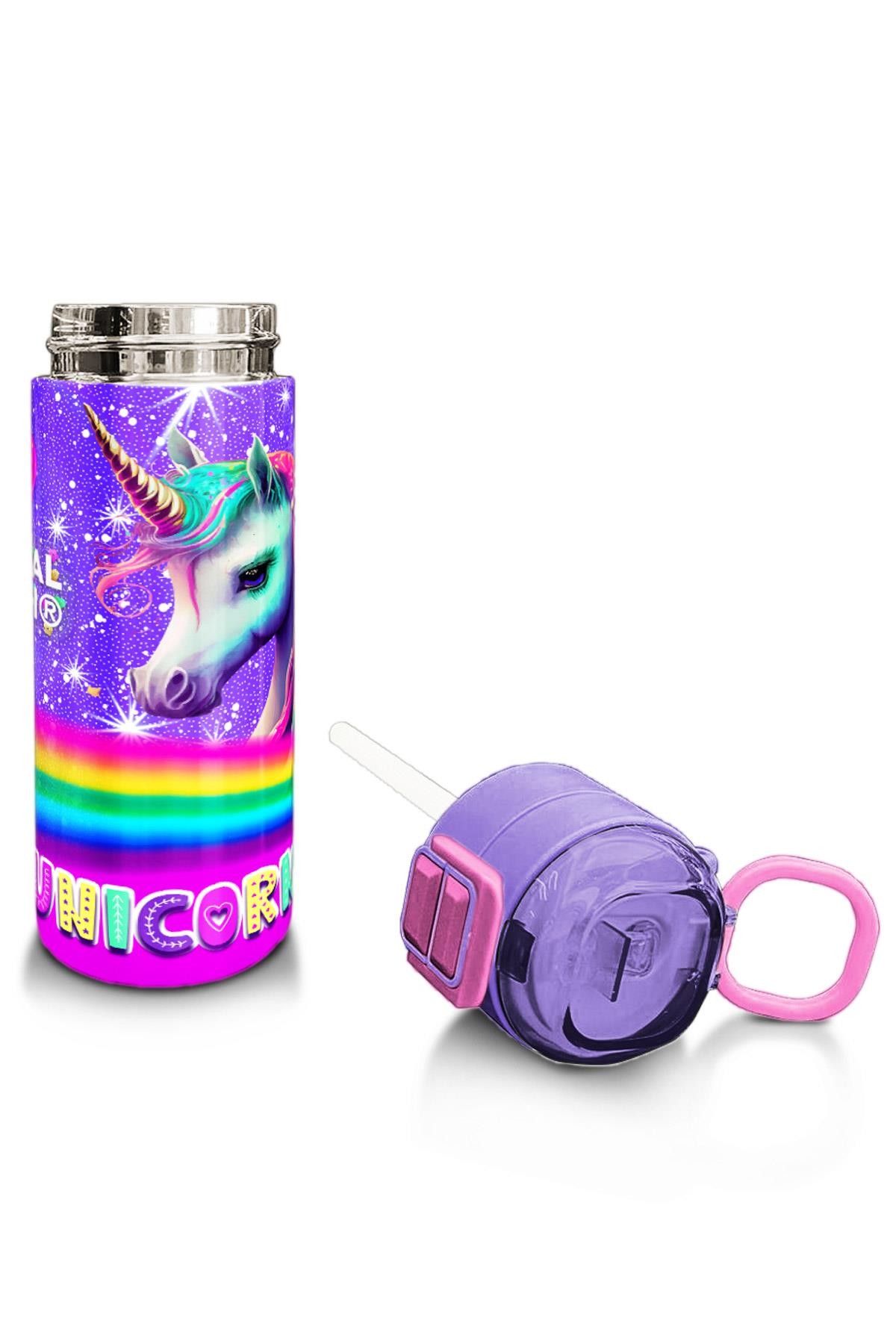 Coral High Kids Mor Unicorn Desenli Pipetli ve Direkt İçim Çelik Termos 500 ml 31837