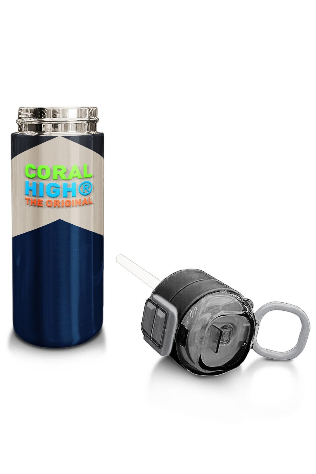 Coral High Kids Lacivert Koyu Gri Bej Desenli Pipetli ve Direkt İçim Çelik Termos 500 ml 31893