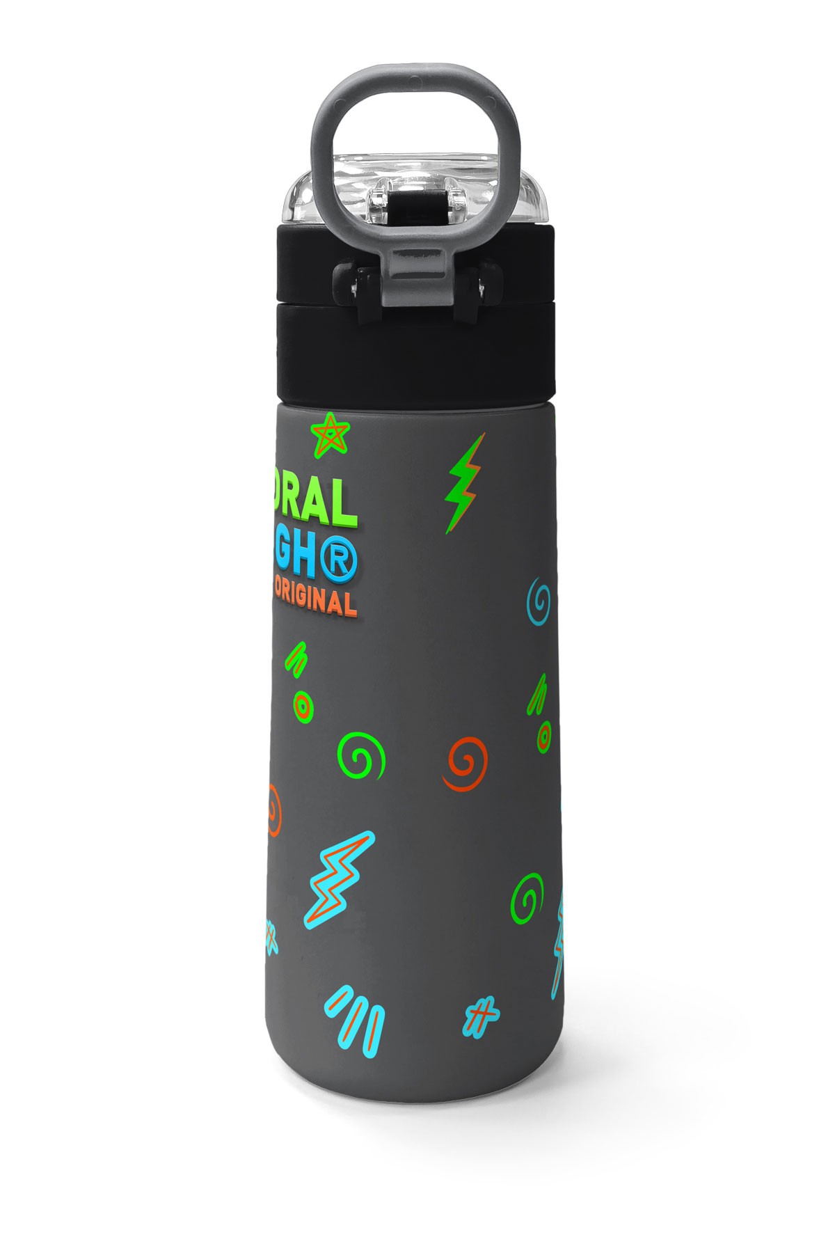 Coral High Kids Siyah Gri Dinozor Desenli Pipetli ve Direkt İçim Çelik Termos 500 ml 31946