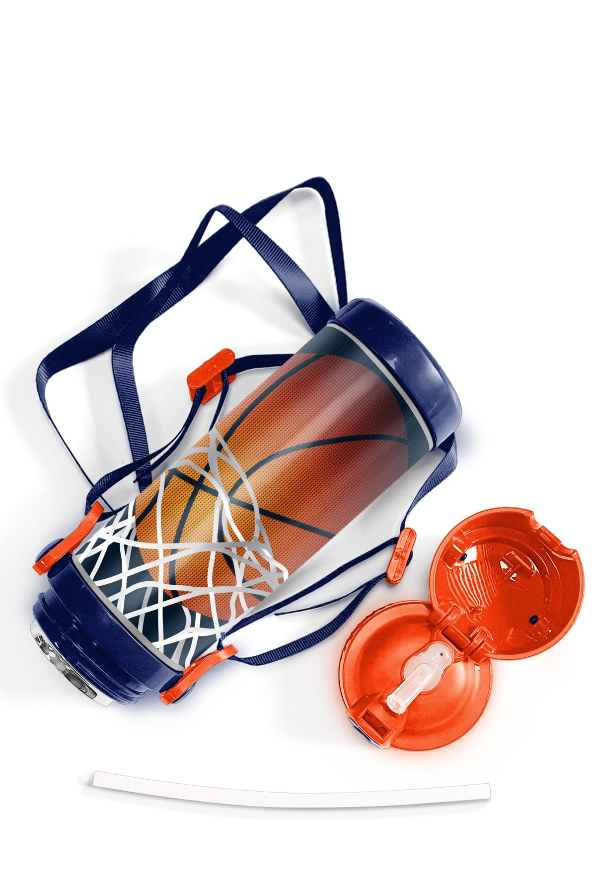 Coral High Kids Lacivert Turuncu Basketbol Desenli Pipetli Çelik Termos 500 ml 11927