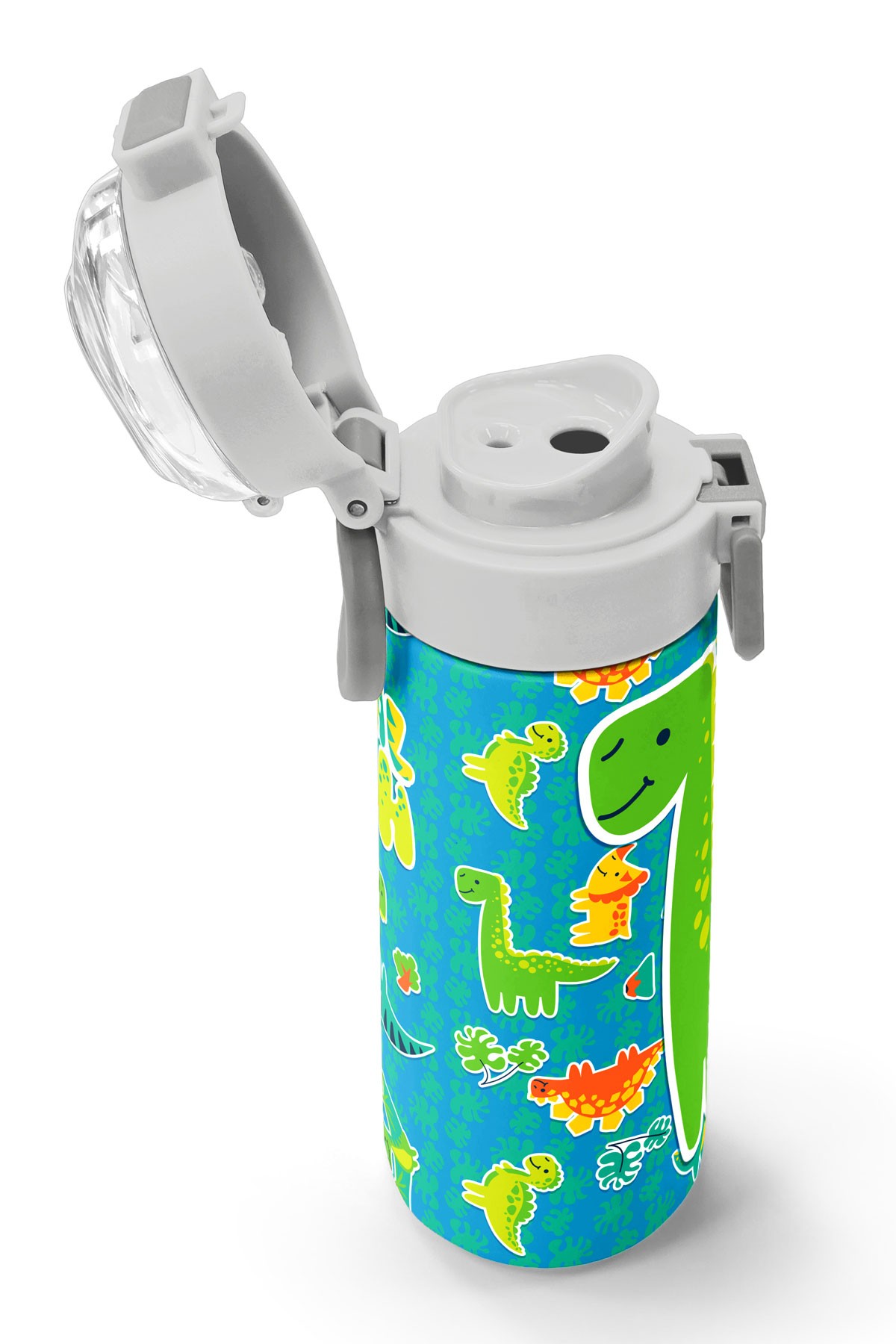 Coral High Kids Mavi Yeşil Dinozor Desenli Pipetli ve Direkt İçim Çelik Termos 500 ml 31798