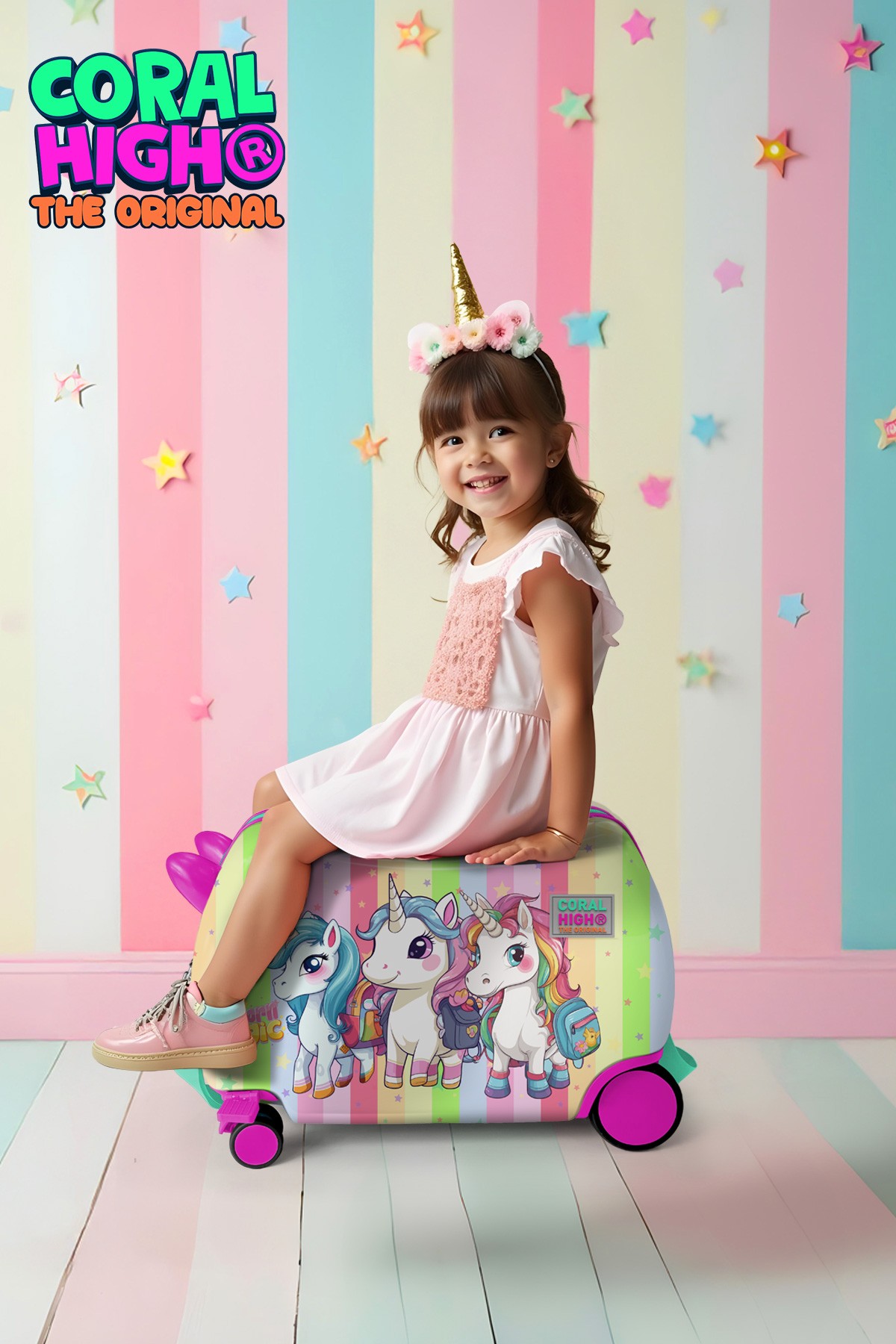Coral High Kids Renkli Unicorn Desenli Otur-Çek Çocuk Valizi 16355