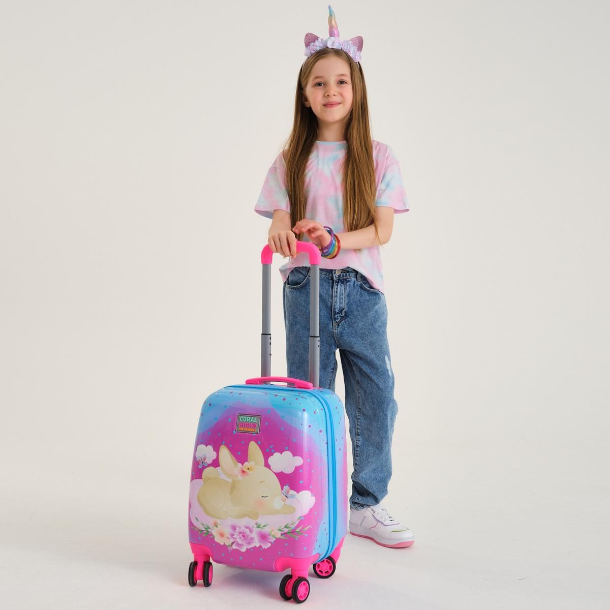 Coral High Kids Mavi Pembe Tavşan Desenli Çocuk Valizi 16706