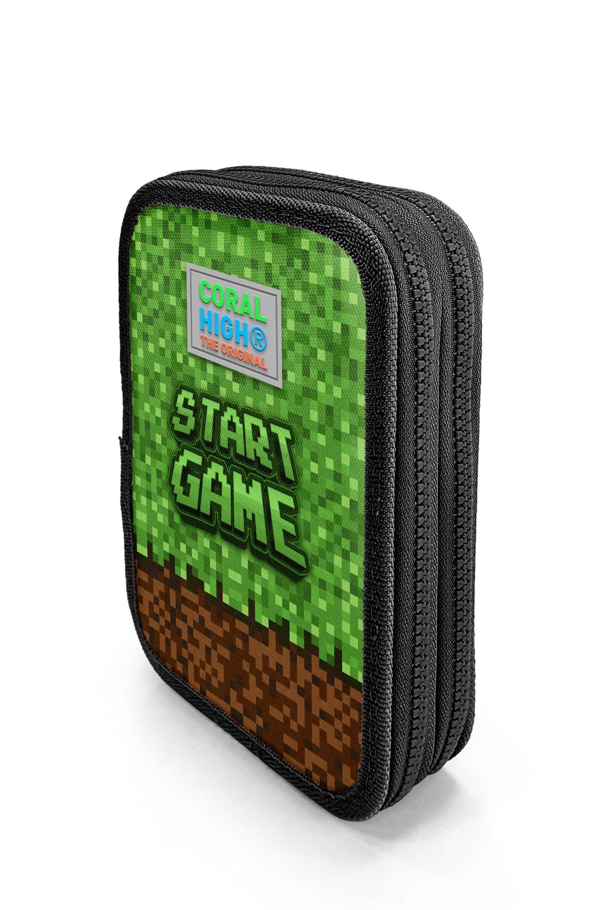 Coral High Kids Yeşil Kahverengi High Craft Desenli Çift Katlı Kalem Çanta 11154