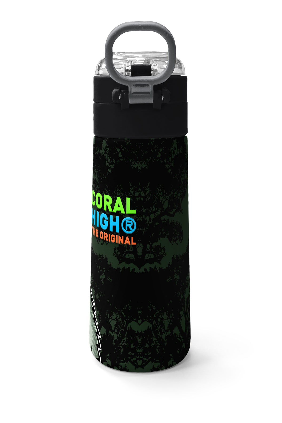 Coral High Kids Koyu Yeşil Siyah Dinozor Desenli Pipetli ve Direkt İçim Çelik Termos 500 ml 31934