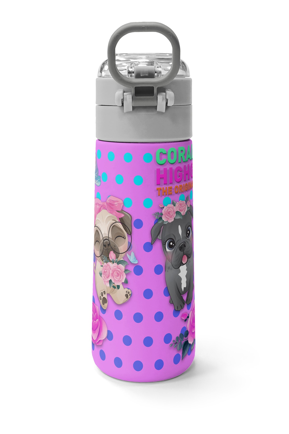 Coral High Kids Pembe Köpek Desenli Pipetli ve Direkt İçim Çelik Termos 500 ml 31951