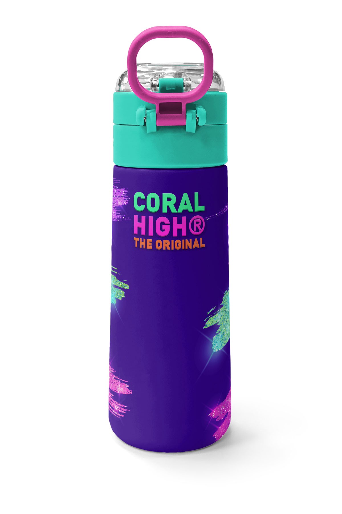 Coral High Kids Pembe Su Yeşili Unicorn Desenli Pipetli ve Direkt İçim Çelik Termos 500 ml 31959