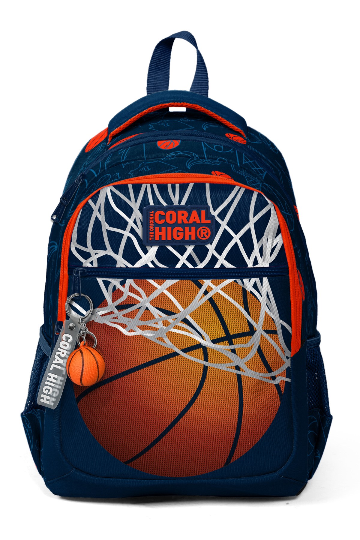 Coral High Kids Lacivert Turuncu Basketbol  Desenli Üç Bölmeli Okul Sırt Çantası 23493