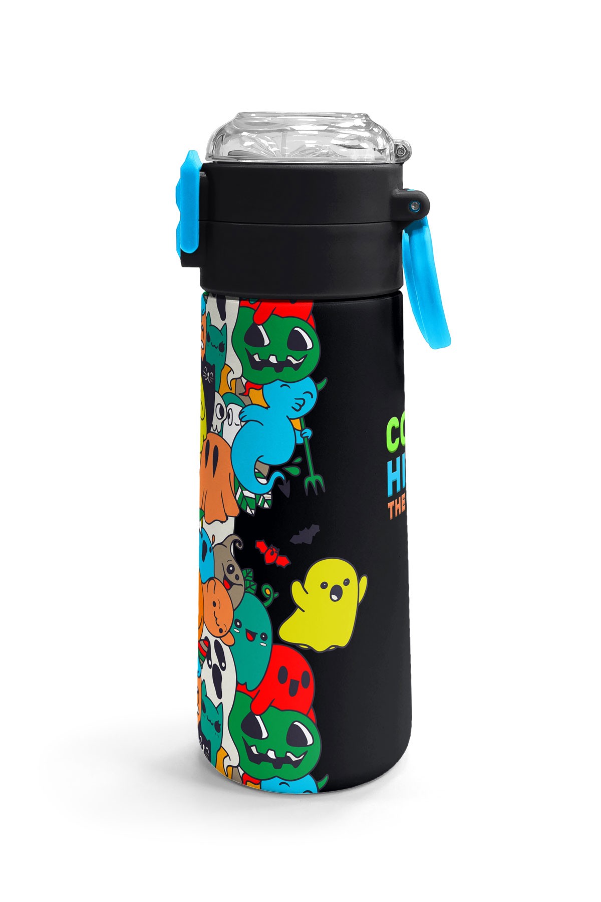 Coral High Kids Siyah Karikatür Çizgili Desenli Pipetli ve Direkt İçim Çelik Termos 500 ml 31990