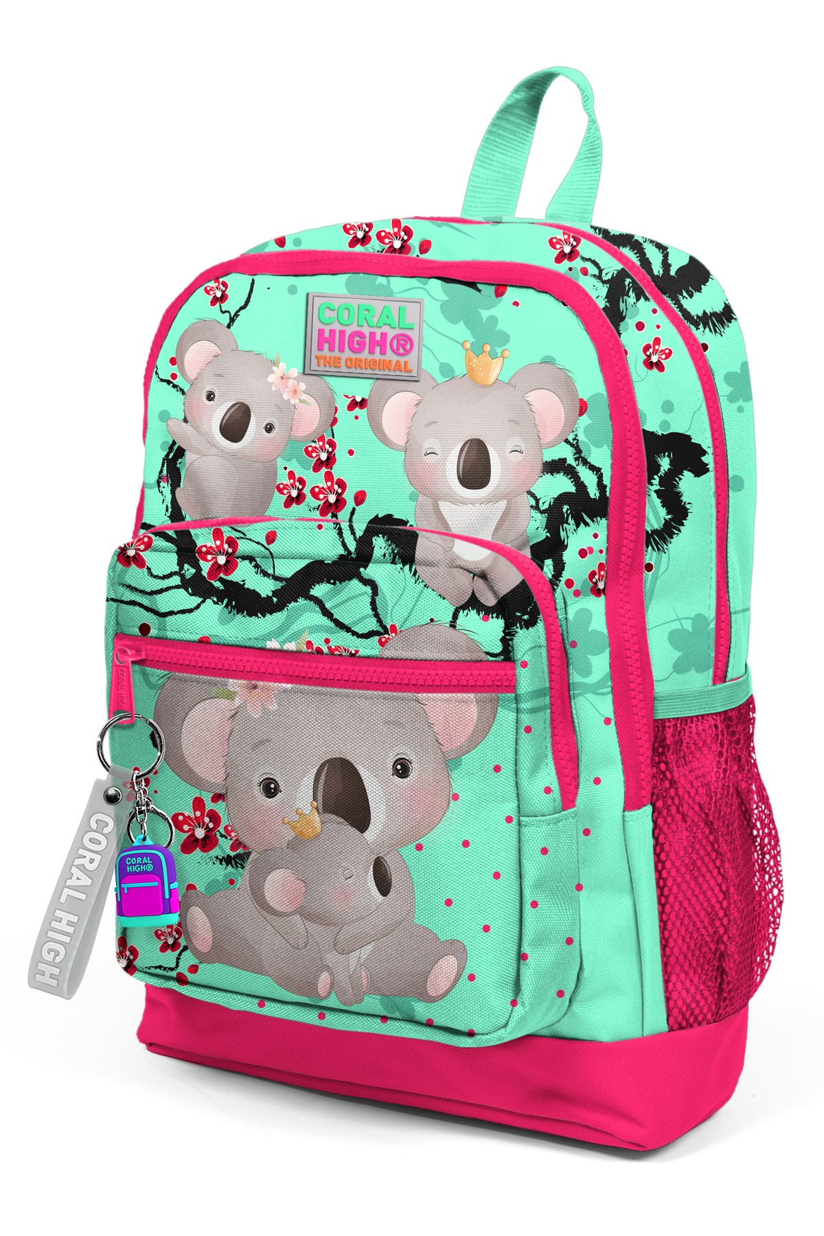Coral High Kids Su Yeşili Neon Mercan Koala Desenli Dört Bölmeli Okul Sırt Çantası 23713