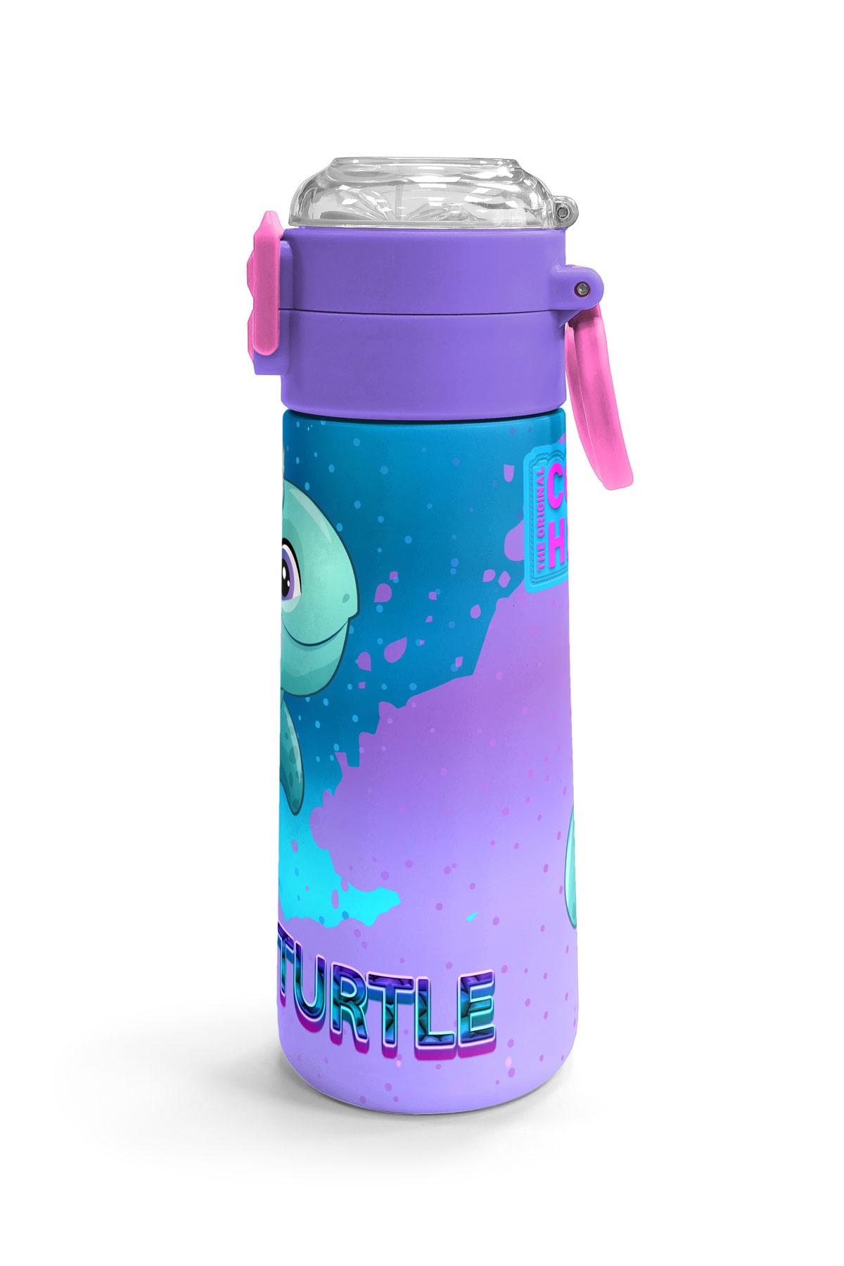 Coral High Kids Açık Pembe Mavi Kaplumbağa Desenli Pipetli ve Direkt İçim Çelik Termos 500 ml 31808