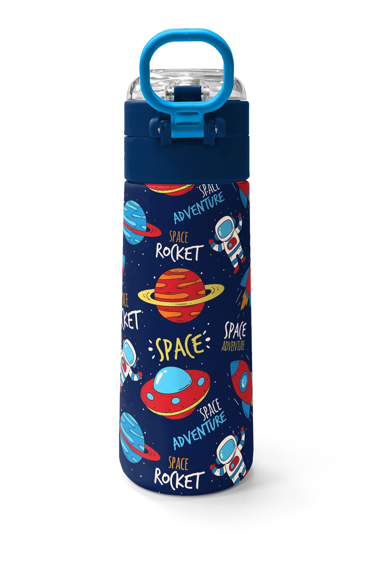 Coral High Kids Lacivert Mavi Uzay Desenli Pipetli ve Direkt İçim Çelik Termos 500 ml 31917