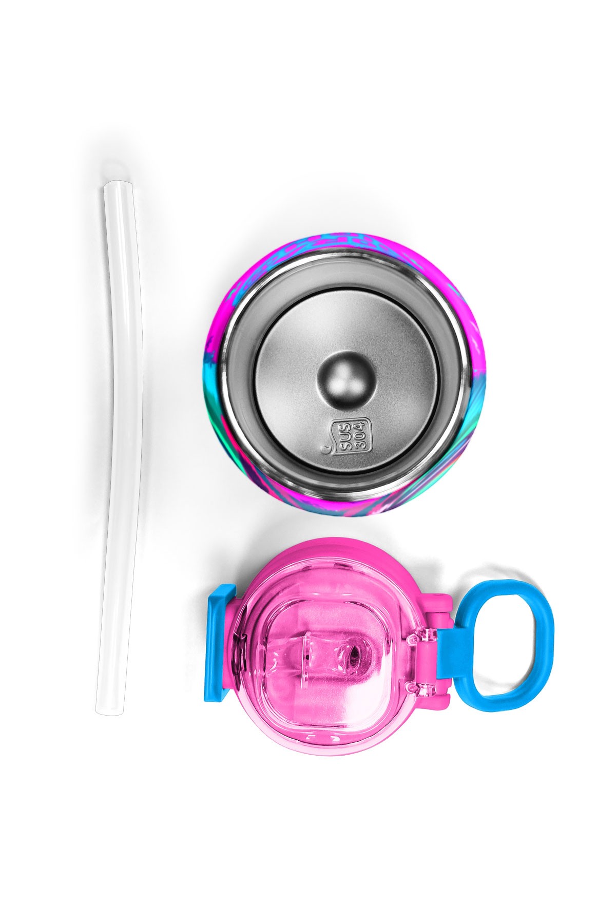 Coral High Kids Mor Pembe Kedi Desenli Pipetli ve Direkt İçim Çelik Termos 500 ml 31800