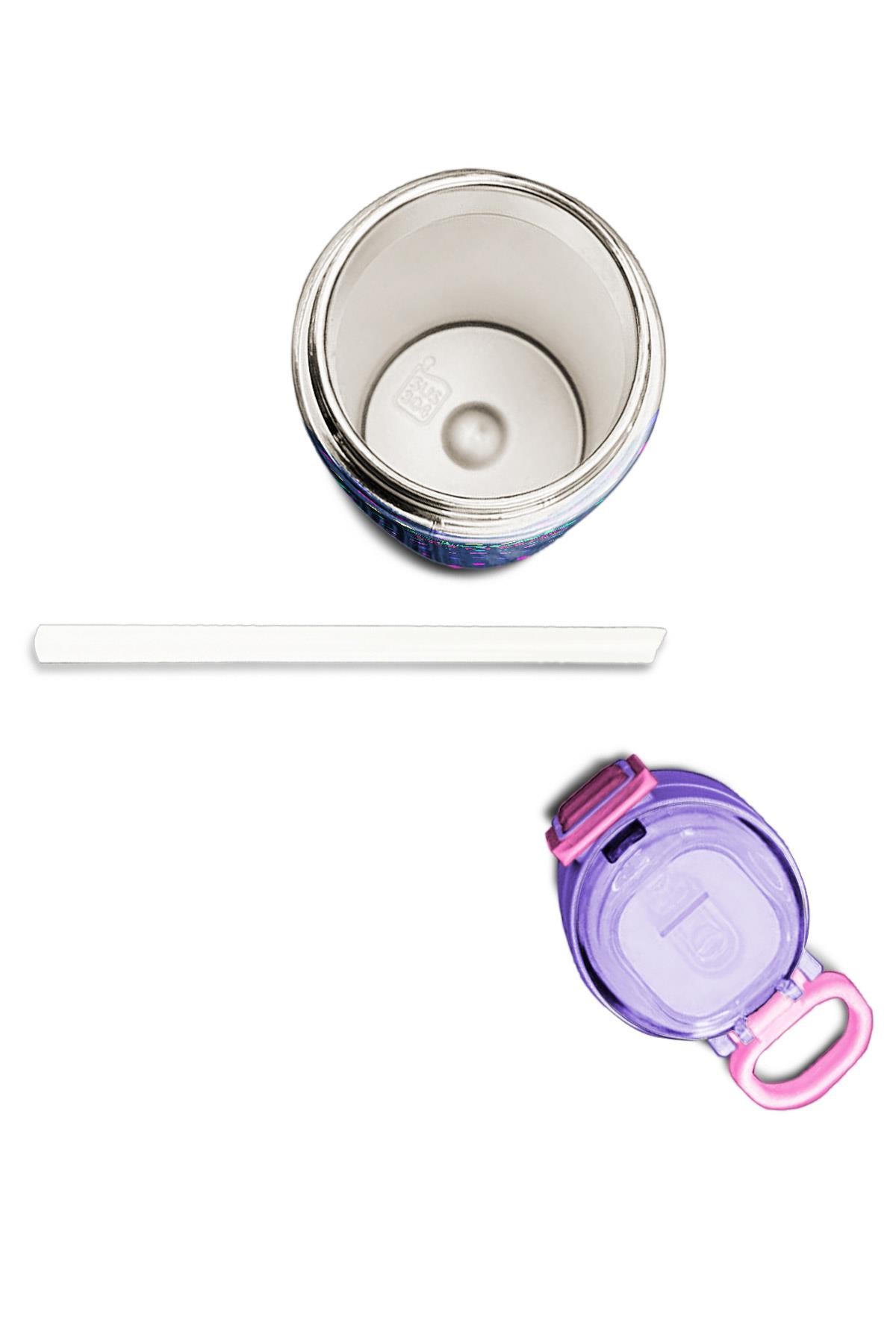Coral High Kids Lacivert Puantiyeli Desenli Pipetli ve Direkt İçim Çelik Termos 500 ml 31872