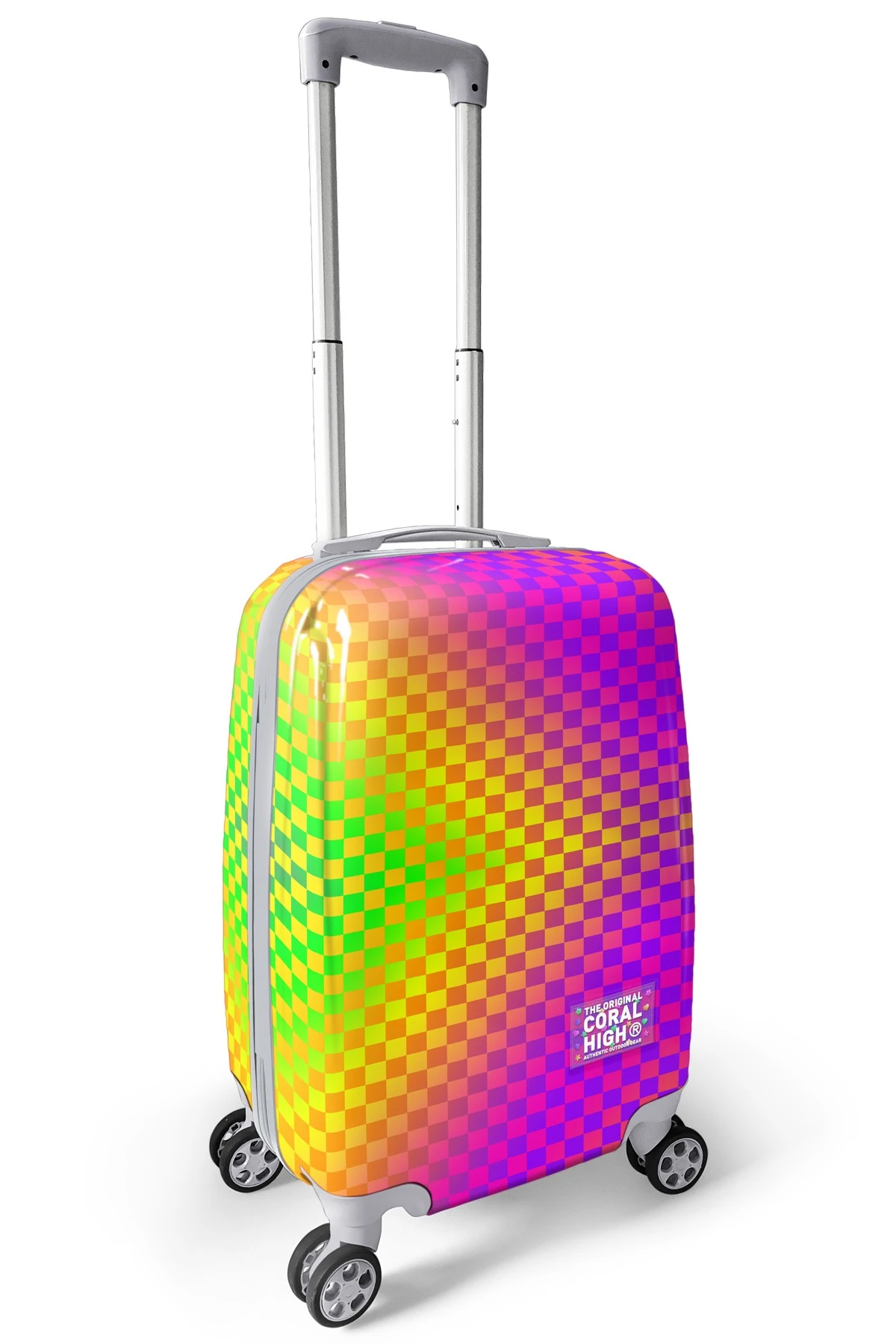 Coral High Colored Checkerboard Pattern Cabin Size Suitcase (50cm