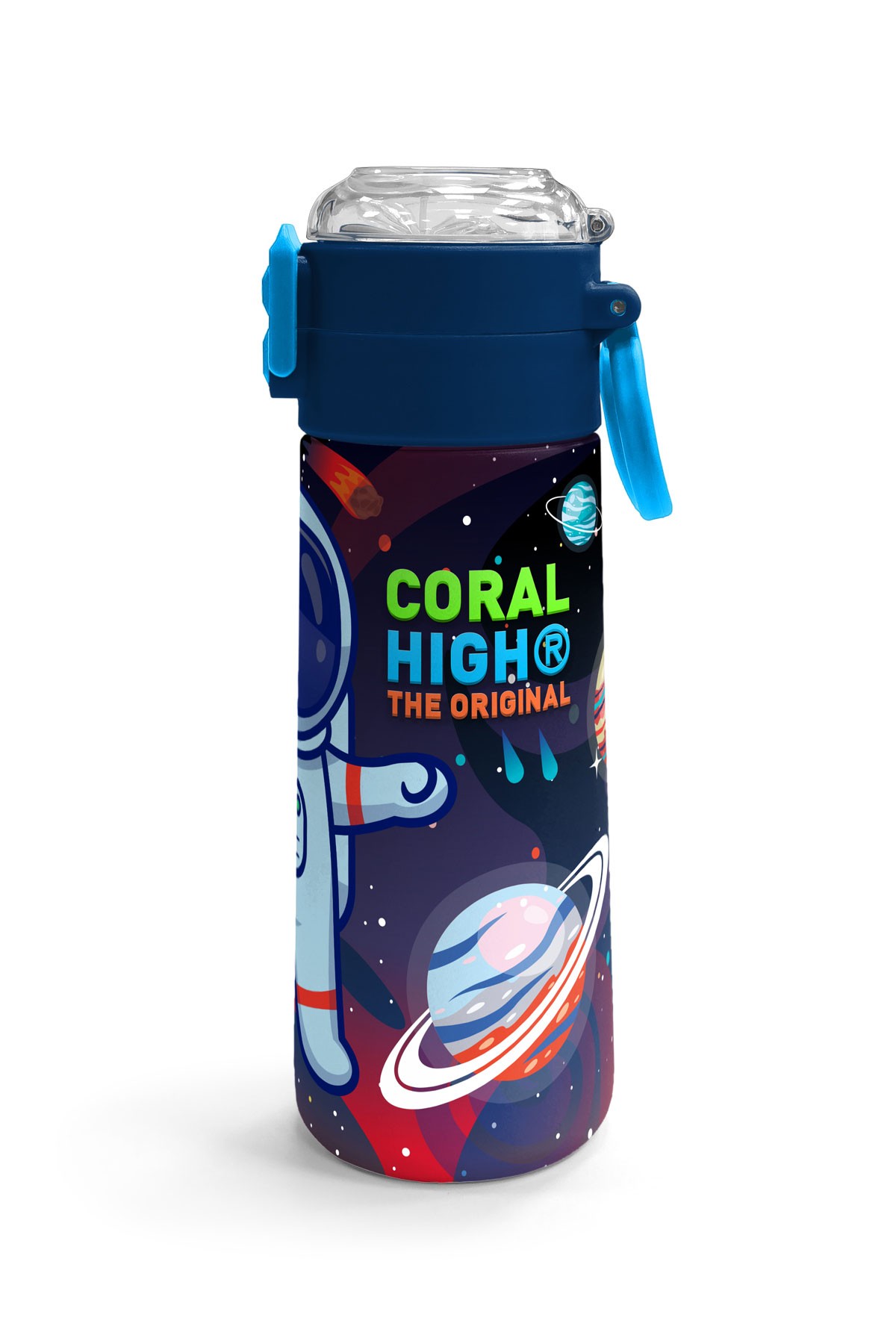 Coral High Kids Saks Mavi Astronot Desenli Pipetli ve Direkt İçim Çelik Termos 500 ml 31933
