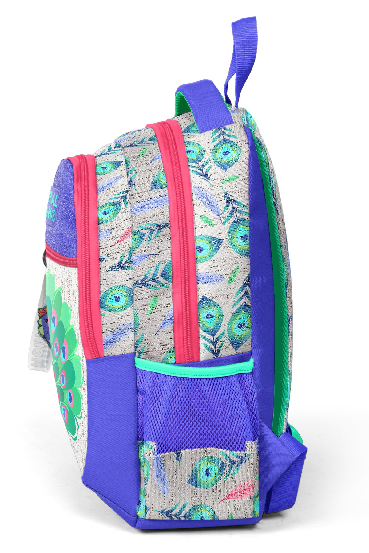 Coral High Kids Gümüş Lavanta Tavus Kuşu Desenli Üç Bölmeli Okul Sırt Çantası 23488