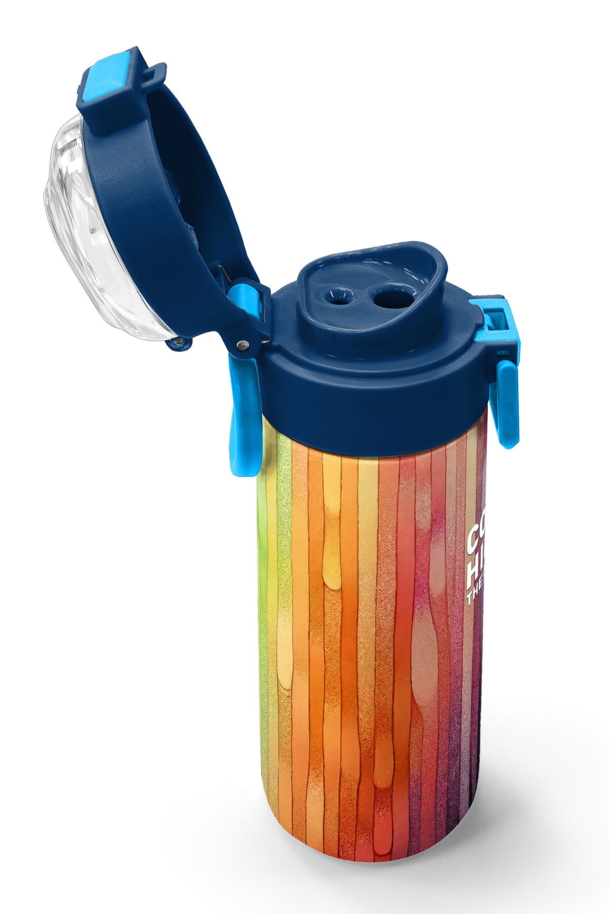 Coral High Kids Lacivert Renkli Çizgili Desenli Pipetli ve Direkt İçim Çelik Termos 500 ml 31890