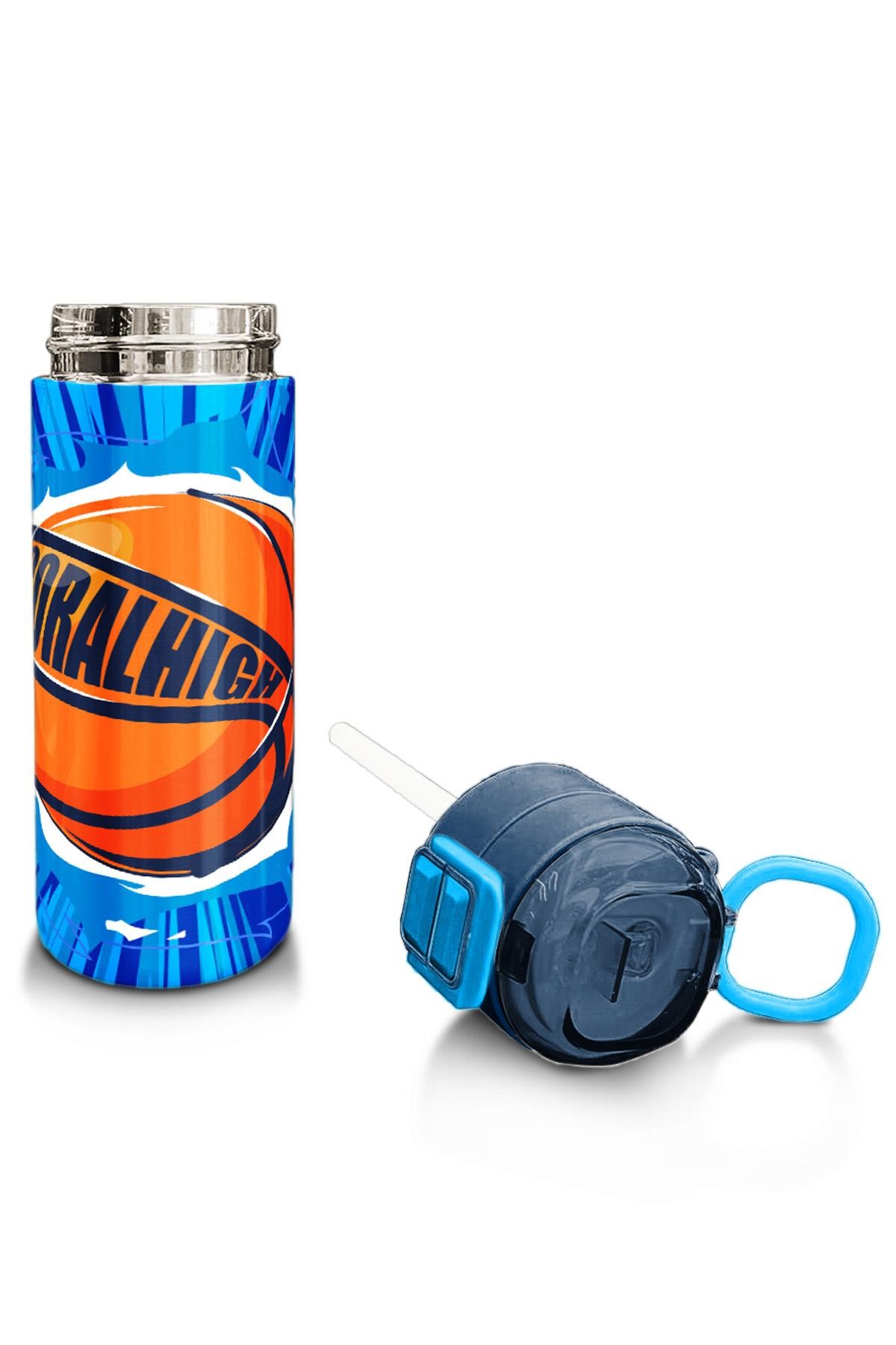 Coral High Kids Lacivert Mavi Basketbol Desenli Pipetli ve Direkt İçim Çelik Termos 500 ml 31833
