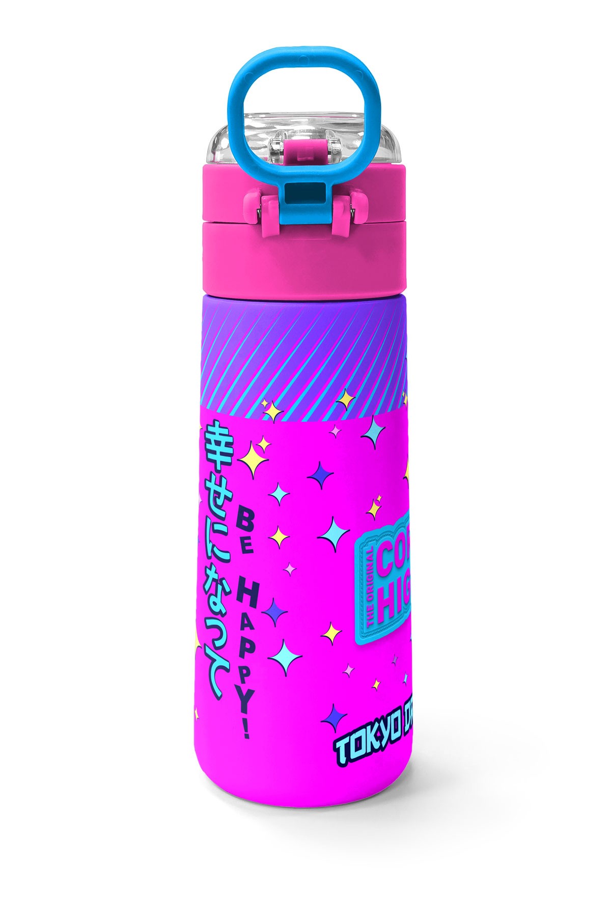 Coral High Kids Mor Pembe Mavi K-PopDesenli Pipetli ve Direkt İçim Çelik Termos 500 ml 31831