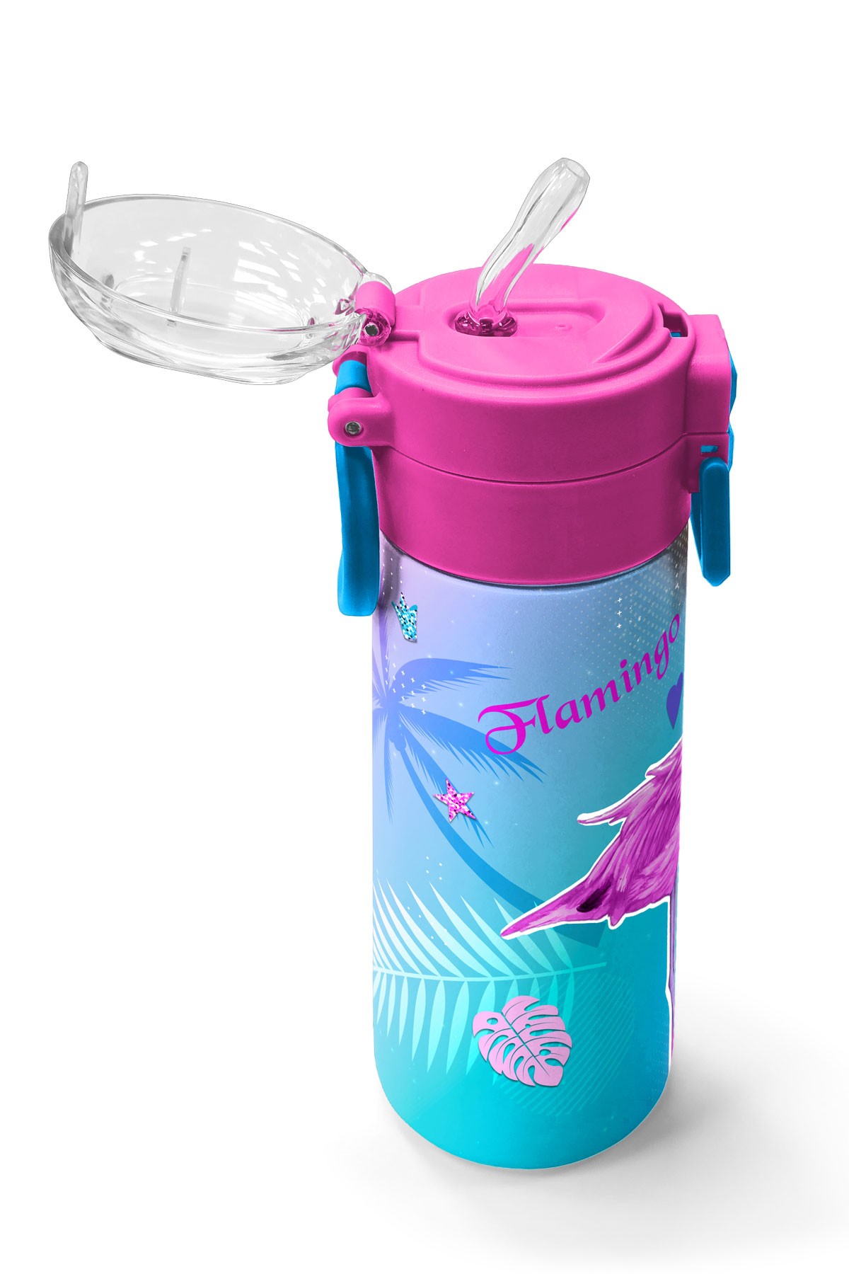 Coral High Kids Lavanta Pembe Flamingo Desenli Pipetli ve Direkt İçim Çelik Termos 500 ml 31921