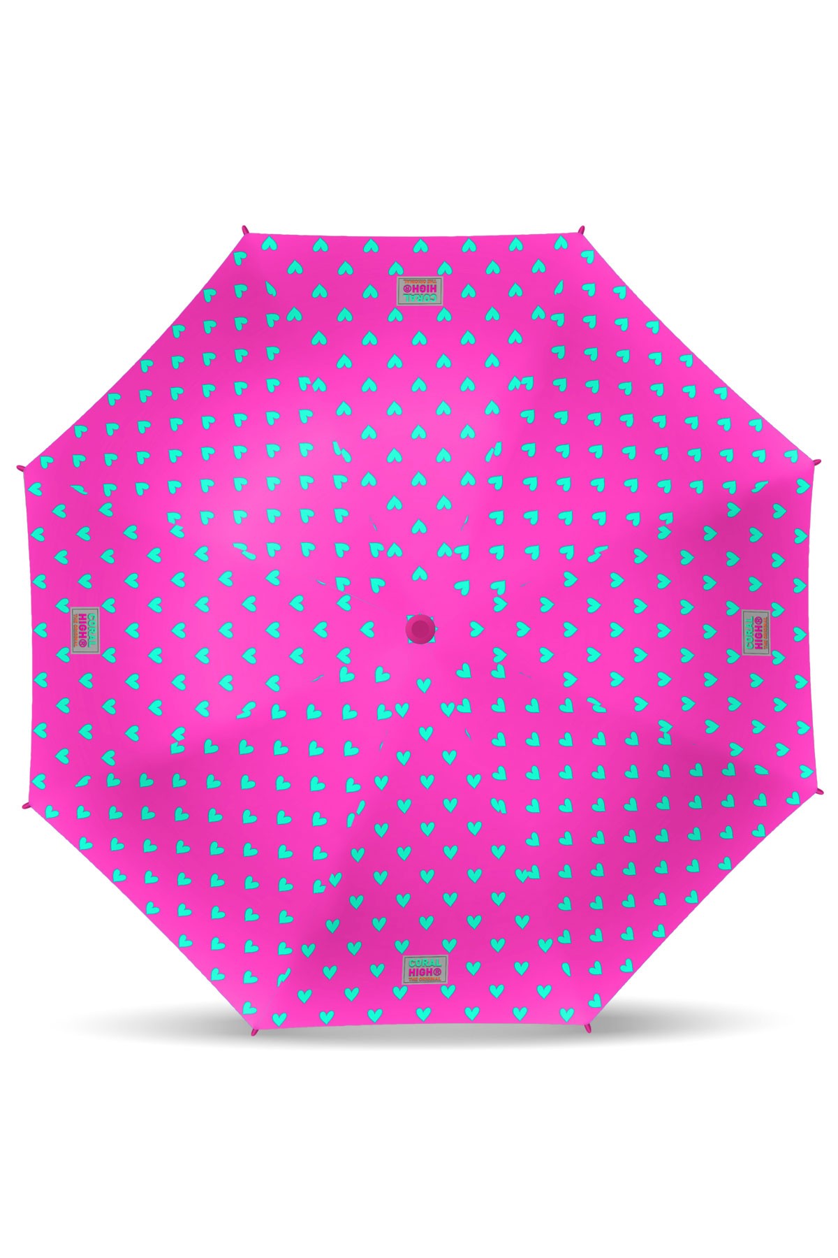 Coral High Kids Neon Pembe Su Yeşili Kalp Desenli Çocuk Şemsiyesi 12660
