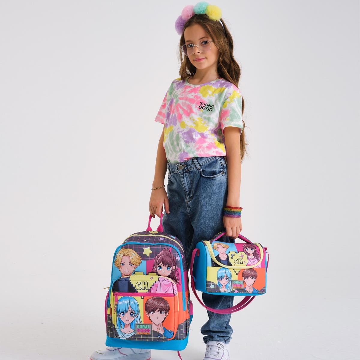 Coral High Kids Gri Mavi Pembe Anime Desenli 3’lü Okul Çanta Seti SET0123737