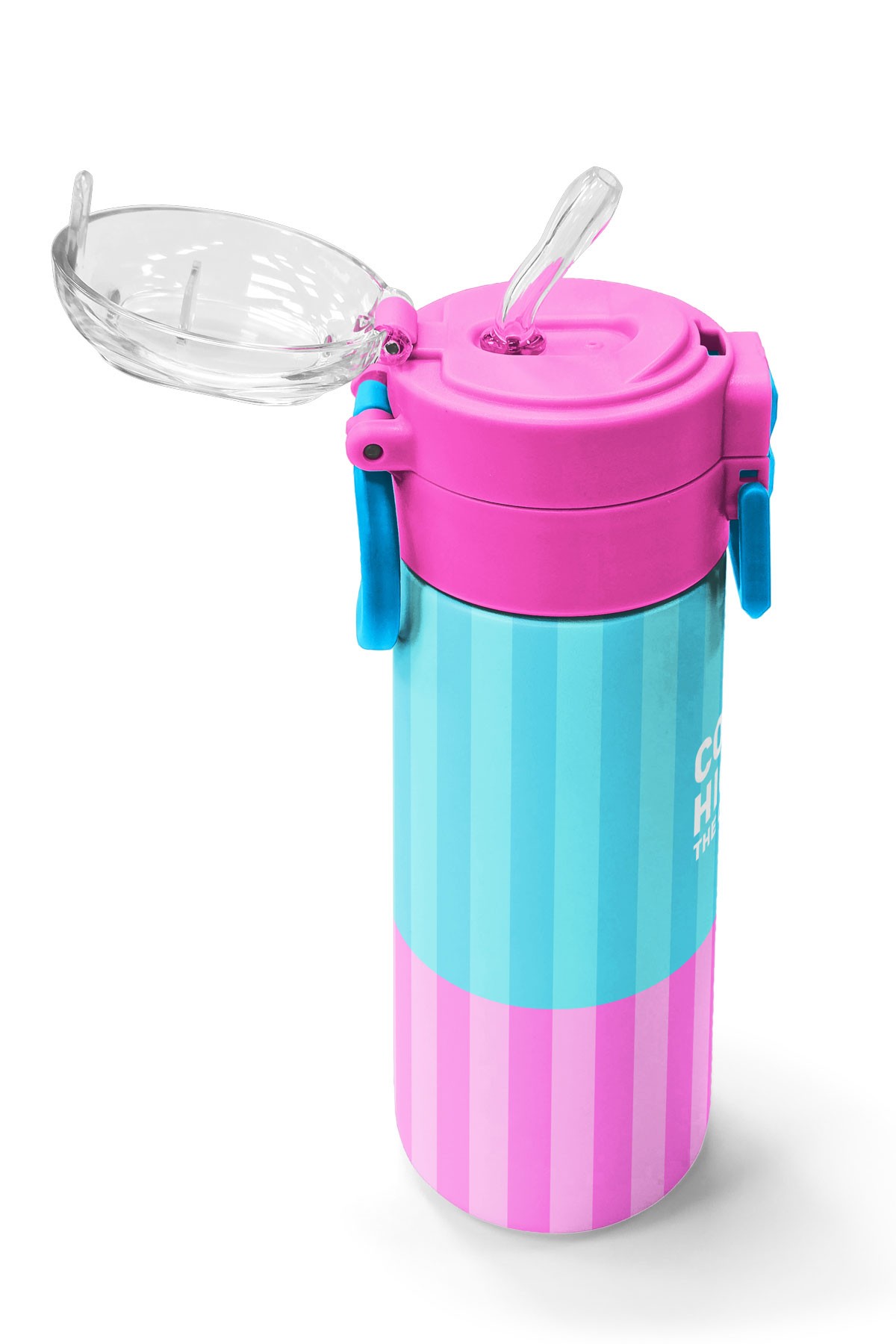 Coral High Kids Renkli Çizgili Desenli Pipetli ve Direkt İçim Çelik Termos 500 ml 31987
