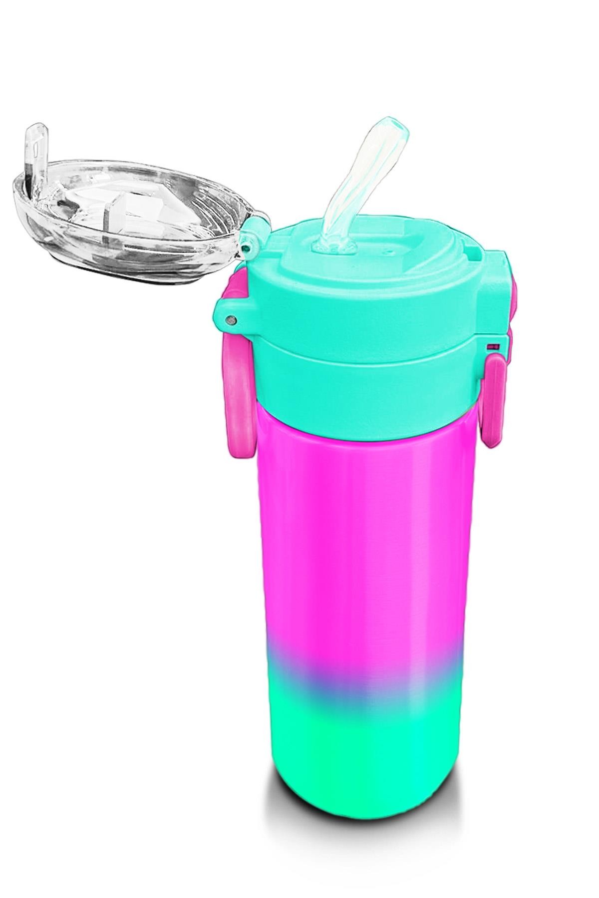 Coral High Kids Pembe Su Yeşili Renk Geçişli Pipetli ve Direkt İçim Çelik Termos 500 ml 31838