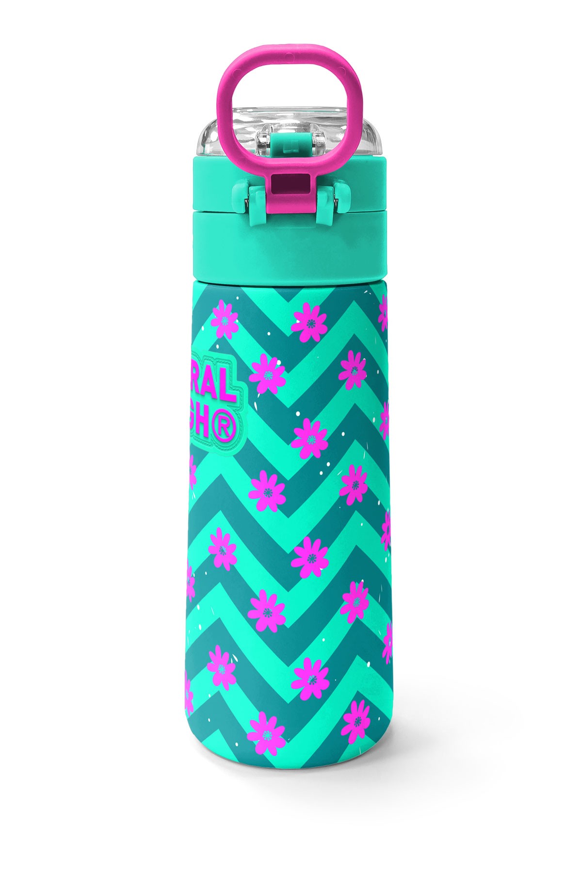 Coral High Kids Su Yeşili Pembe Flamingo Desenli Pipetli ve Direkt İçim Çelik Termos 500 ml 31820