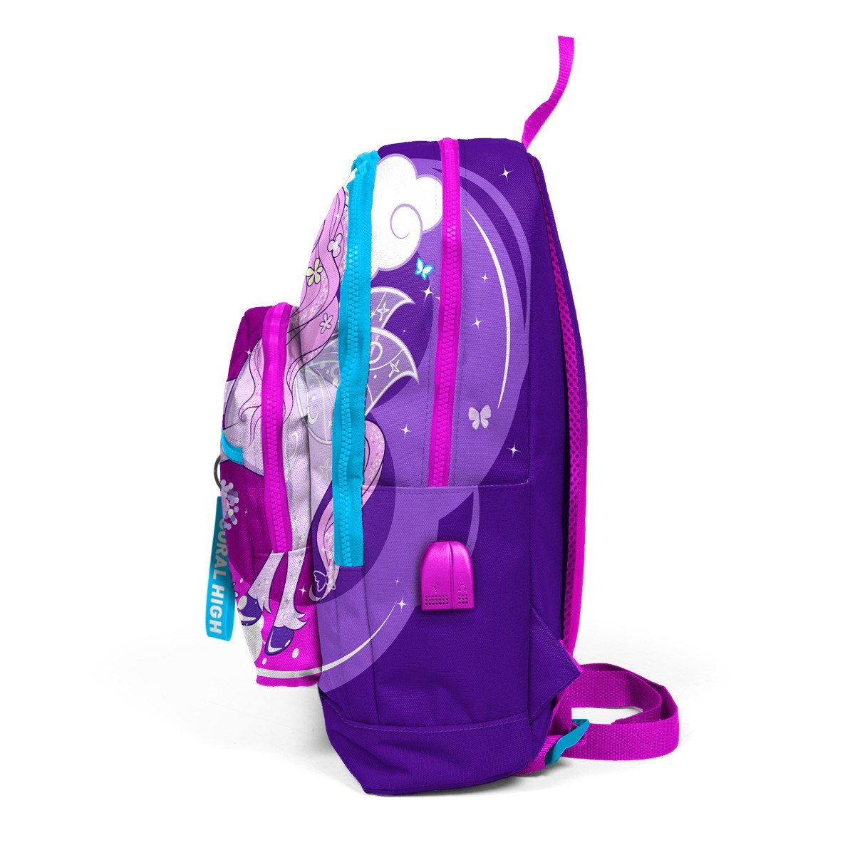 Coral High Kids Mor Pembe Unicorn Desenli Dört Bölmeli USB'li Okul Sırt Çantası  23808