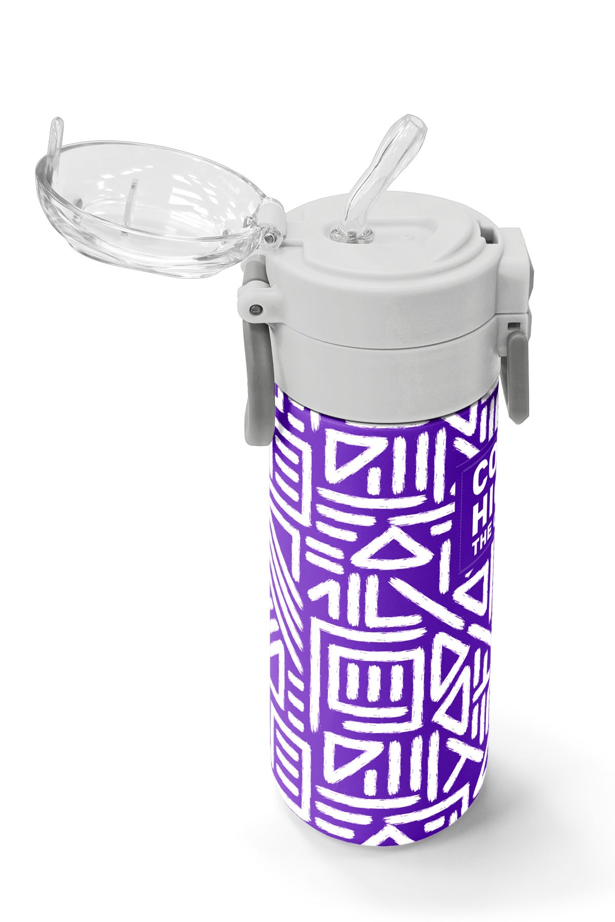 Coral High Kids Mor Beyaz Geometrik Desenli Pipetli ve Direkt İçim Çelik Termos 500 ml 31883