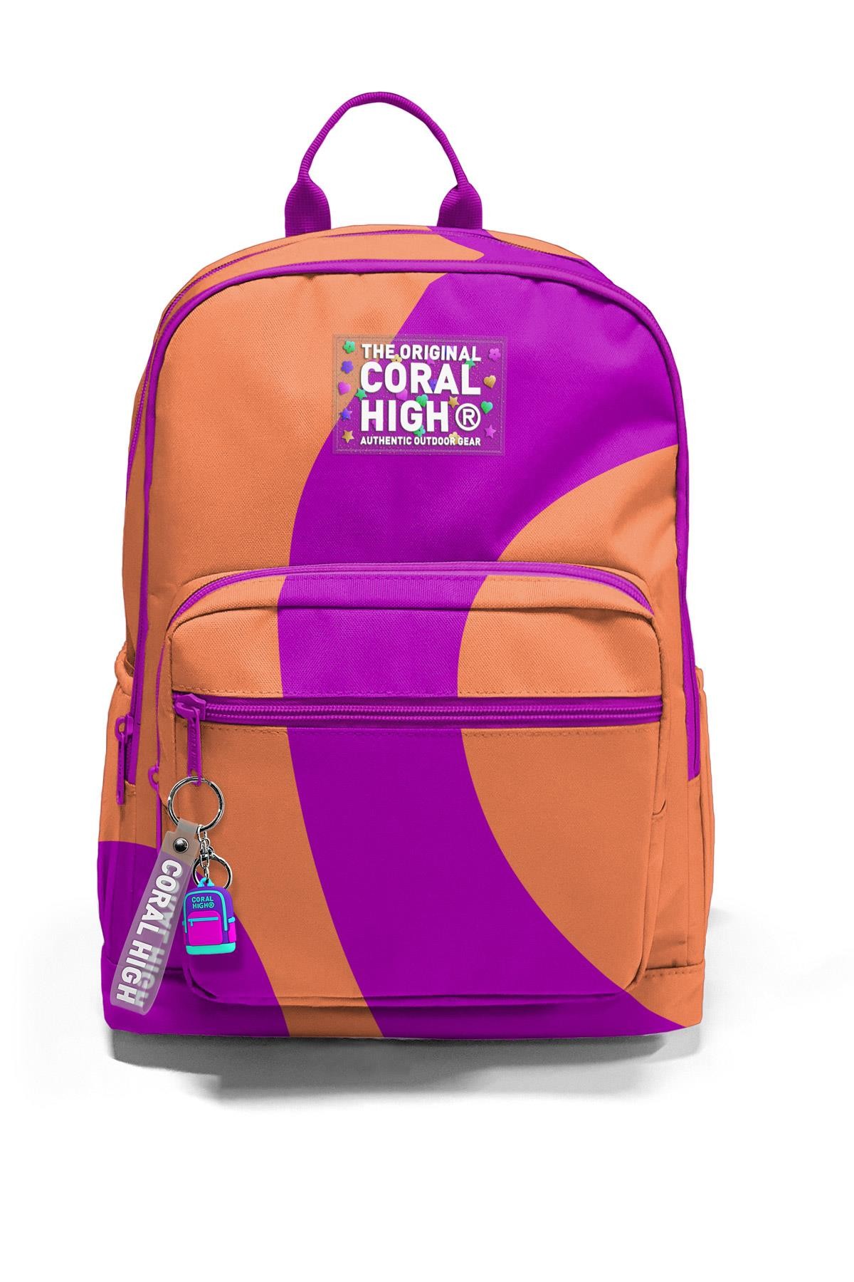 Coral High Koyu Pembe Turuncu Desenli Okul Sırt Çantası 23684