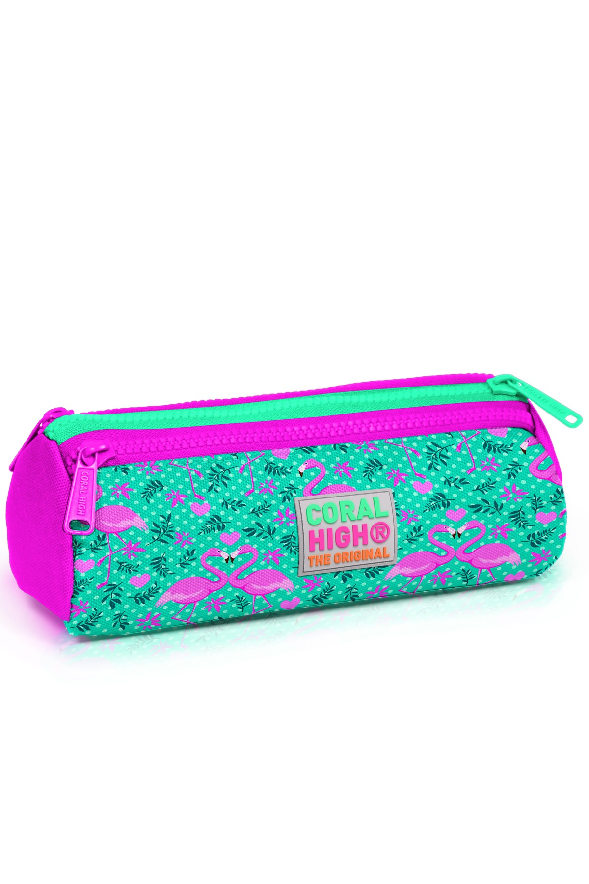Coral High Kids Su Yeşili Pembe  Flamingo Desenli Üç Bölmeli Kalem Çantası 22012