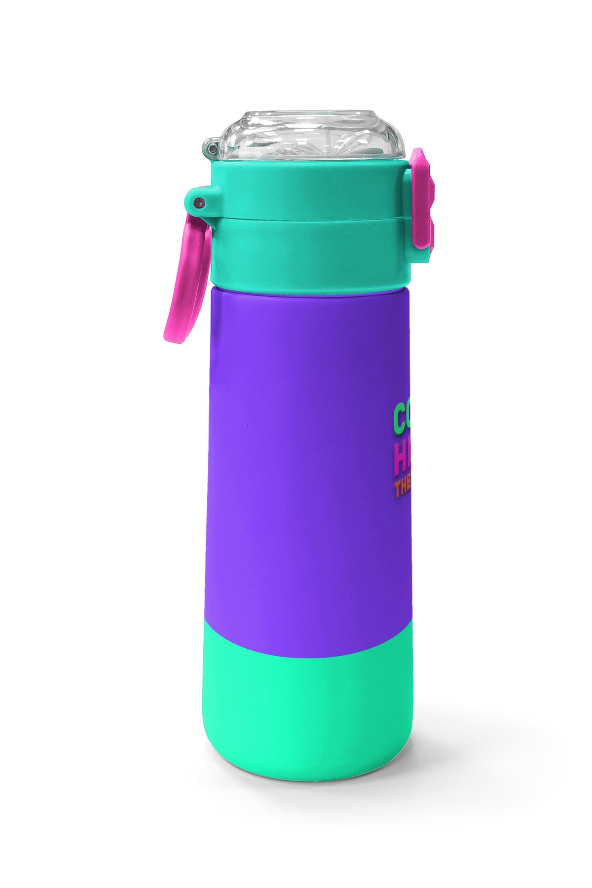 Coral High Kids Mor Renk Detaylı Desenli Pipetli ve Direkt İçim Çelik Termos 500 ml 31941
