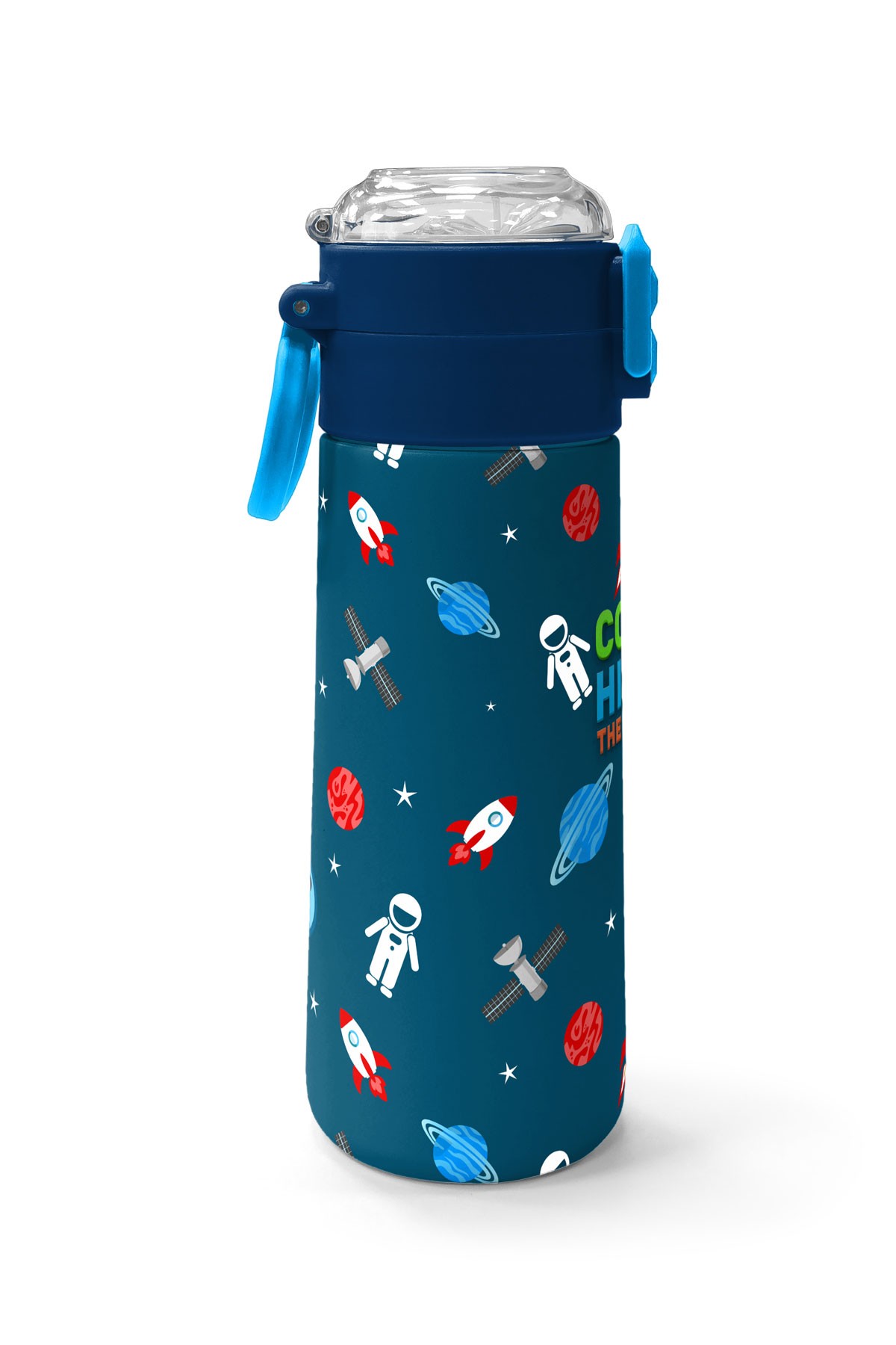 Coral High Kids Çivit Kırmızı Uzay Desenli Pipetli ve Direkt İçim Çelik Termos 500 ml 31908